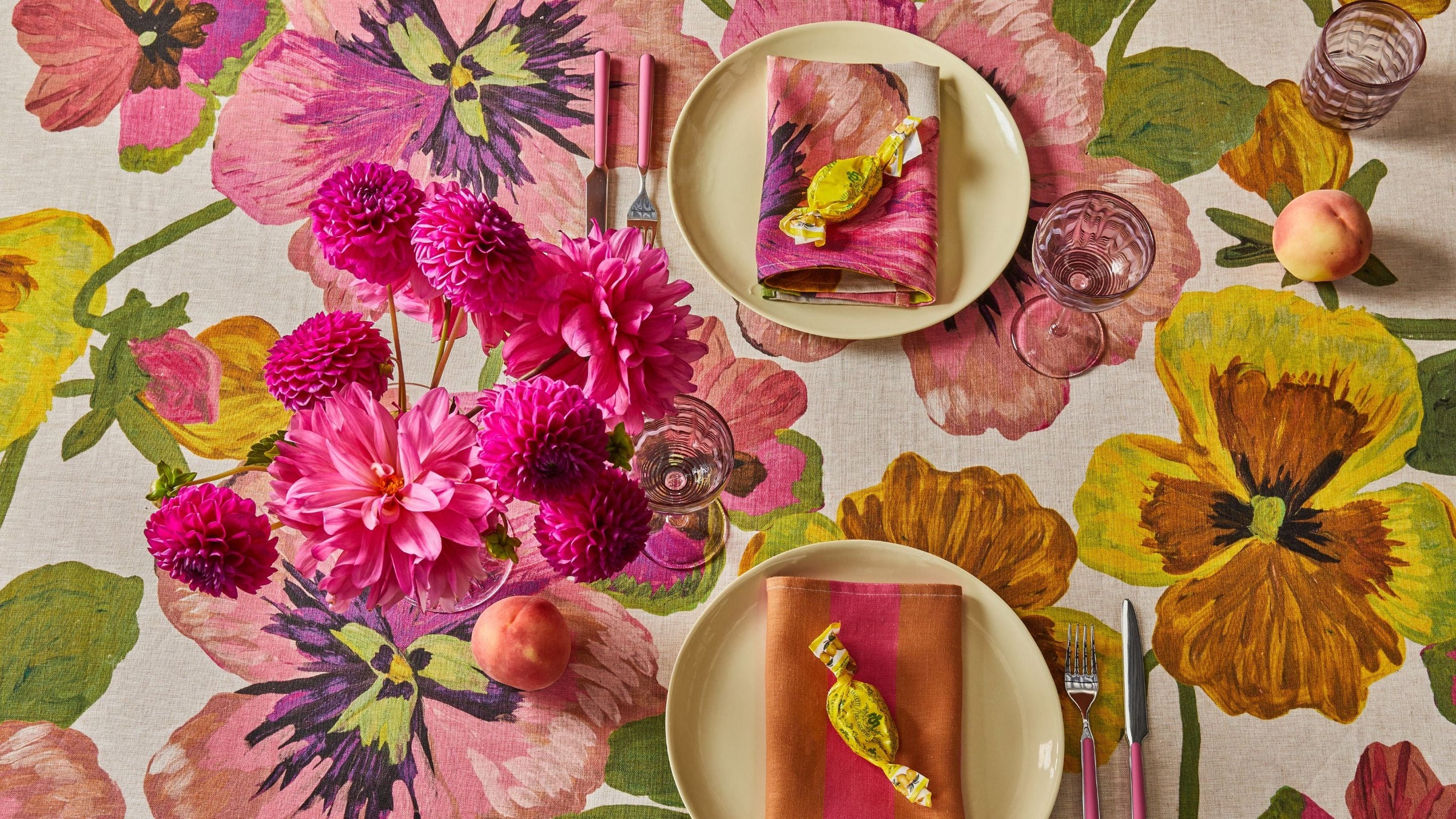 Mother's Day Table Setting | Pansies Tablecloth & Napkins