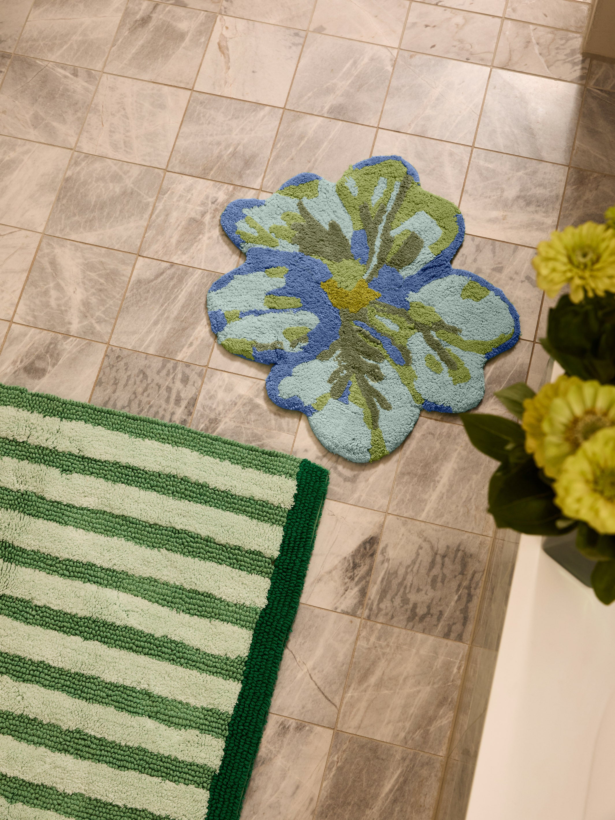 Mini Tulip Blue Green Bath Mat