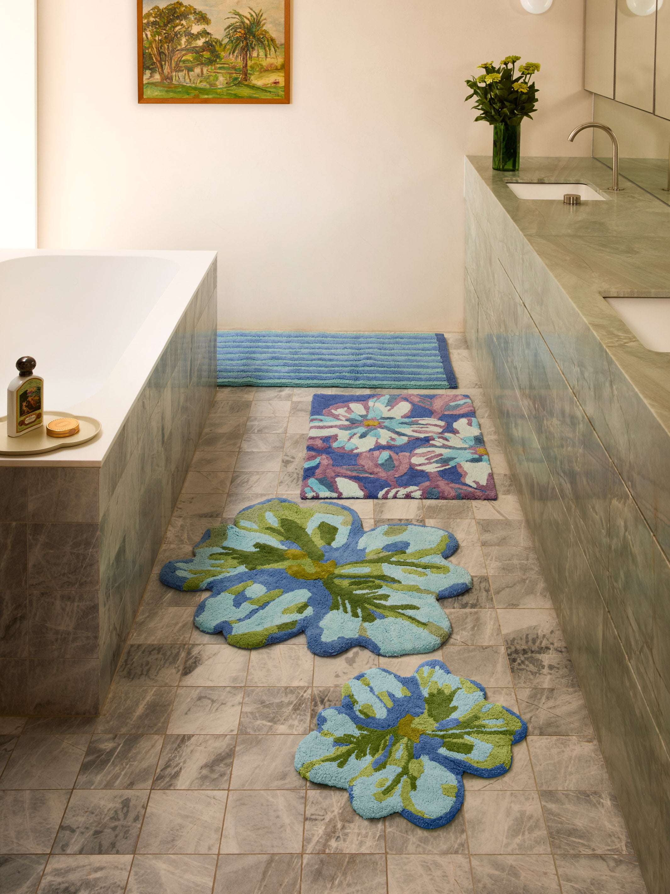 Tulip Blue Green Bath Mat