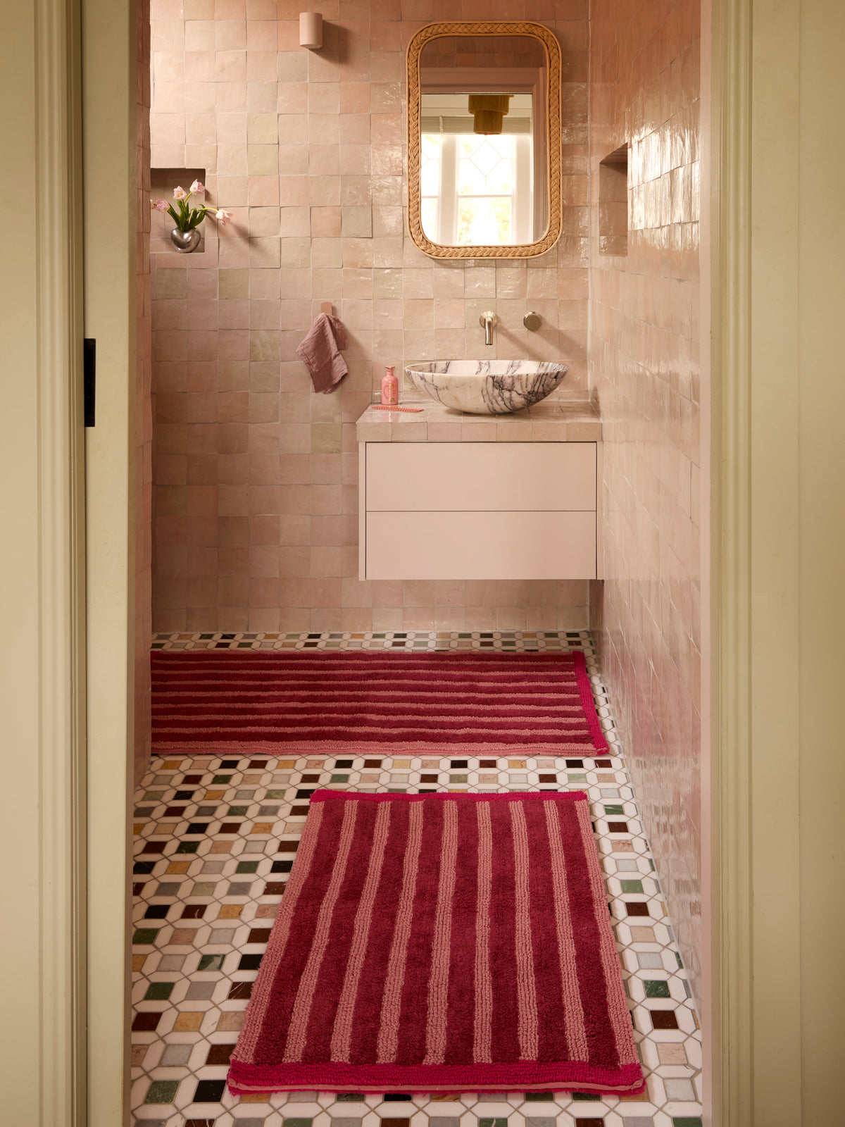 Stripe Burgundy Long Bath Mat
