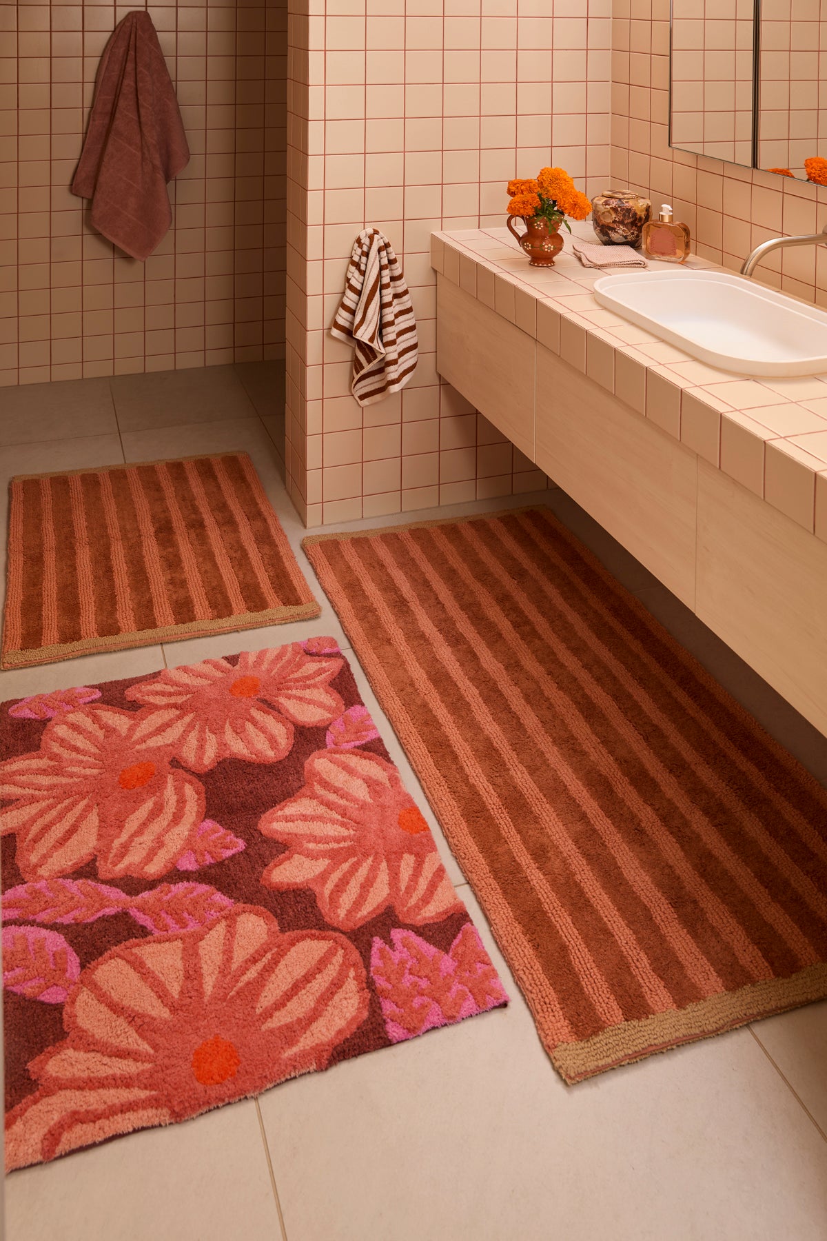 Stripe Terracotta Long Bath Mat