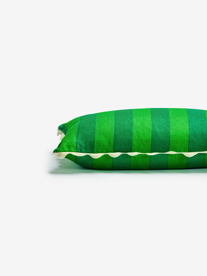 Bold Stripe Green Linen Cushion