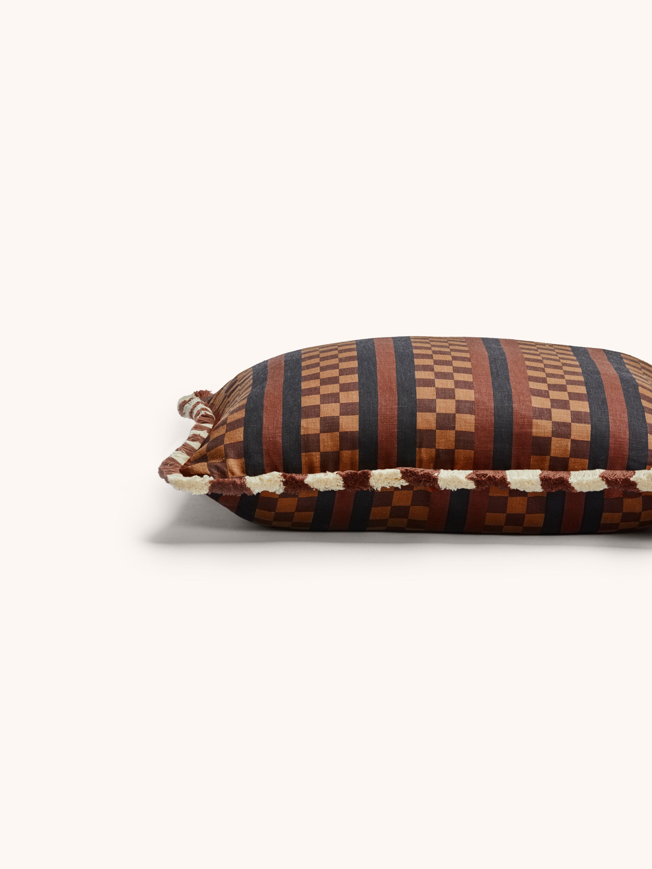 Marco Tile Chocolate Linen Cushion - Almost Perfect