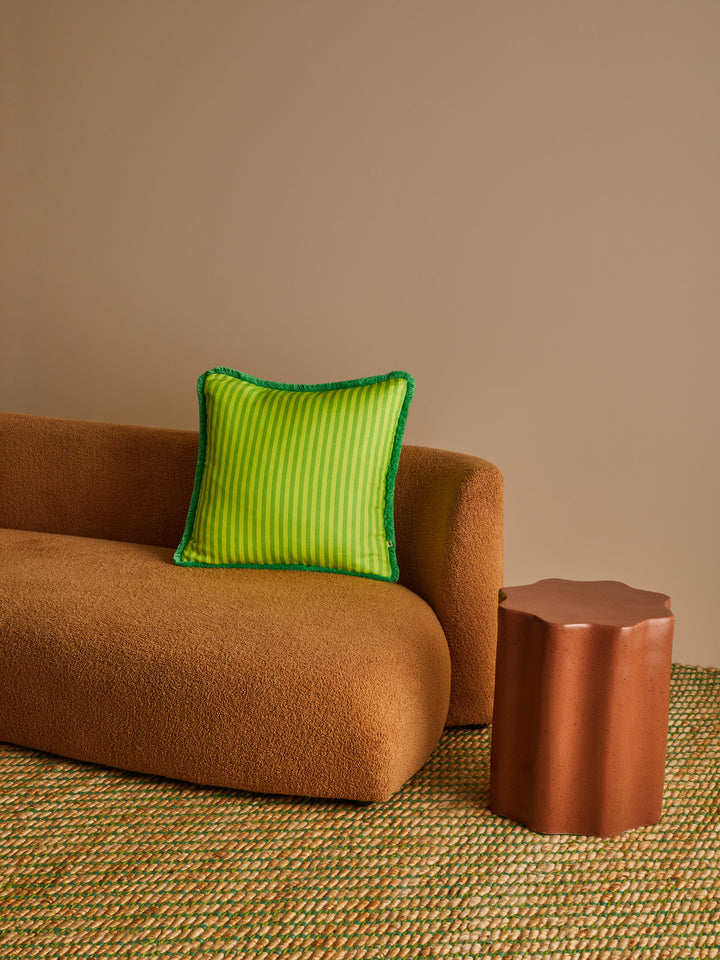 Pinstripe Lime Linen Cushion