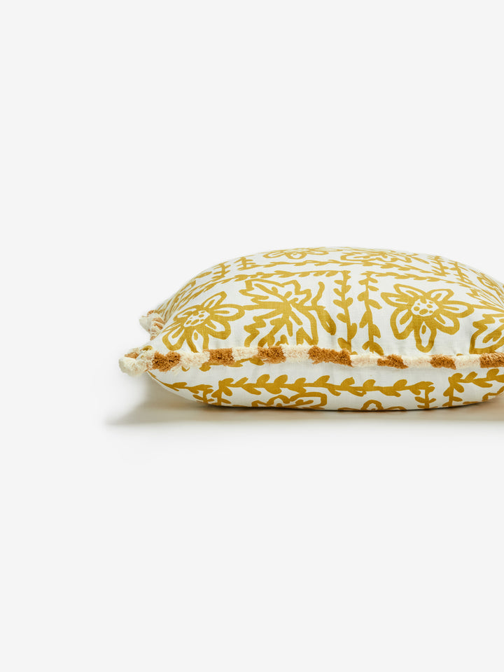 Daisy Yellow Linen Cushion