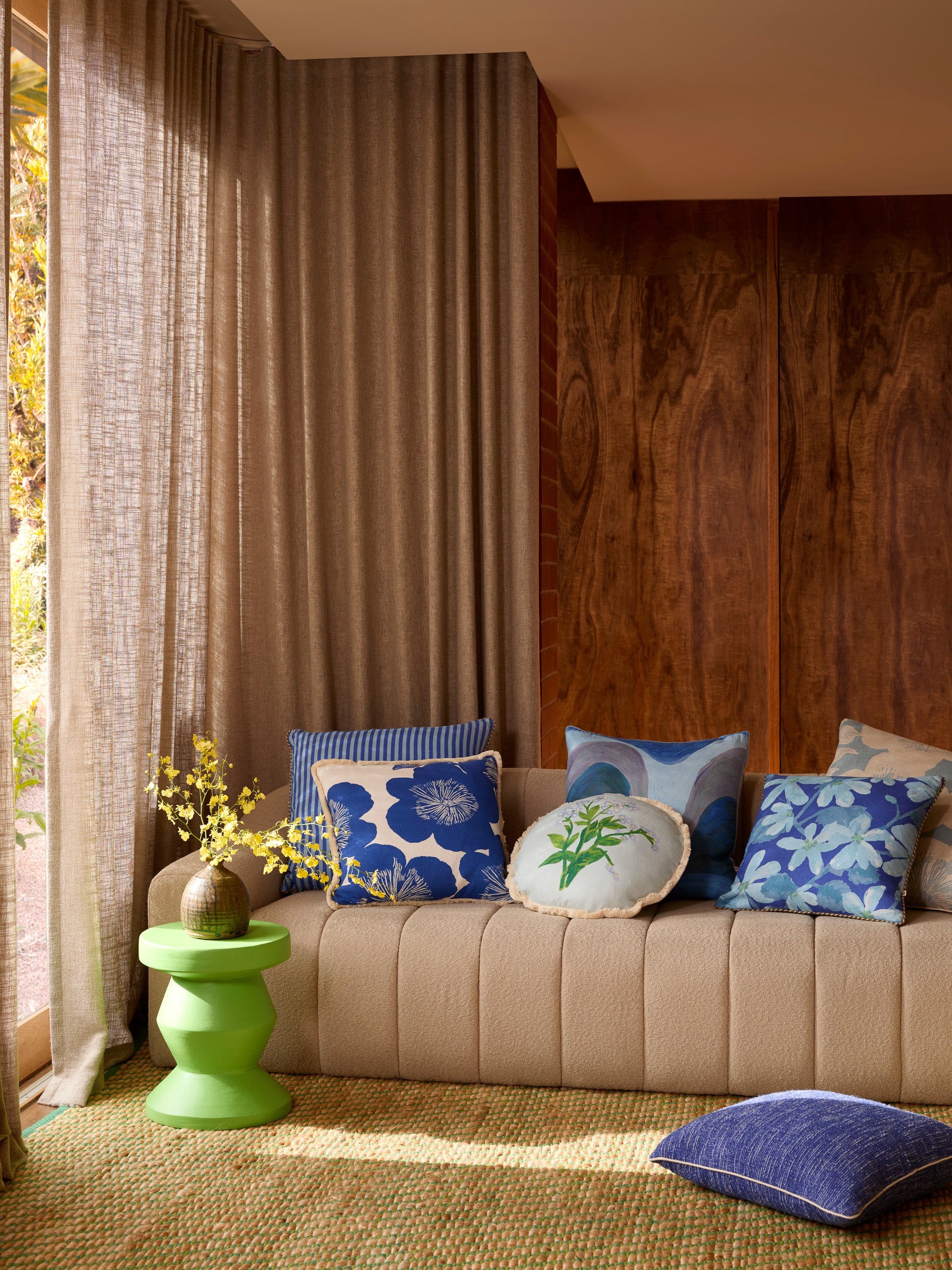 Jardin Blue Linen Cushion