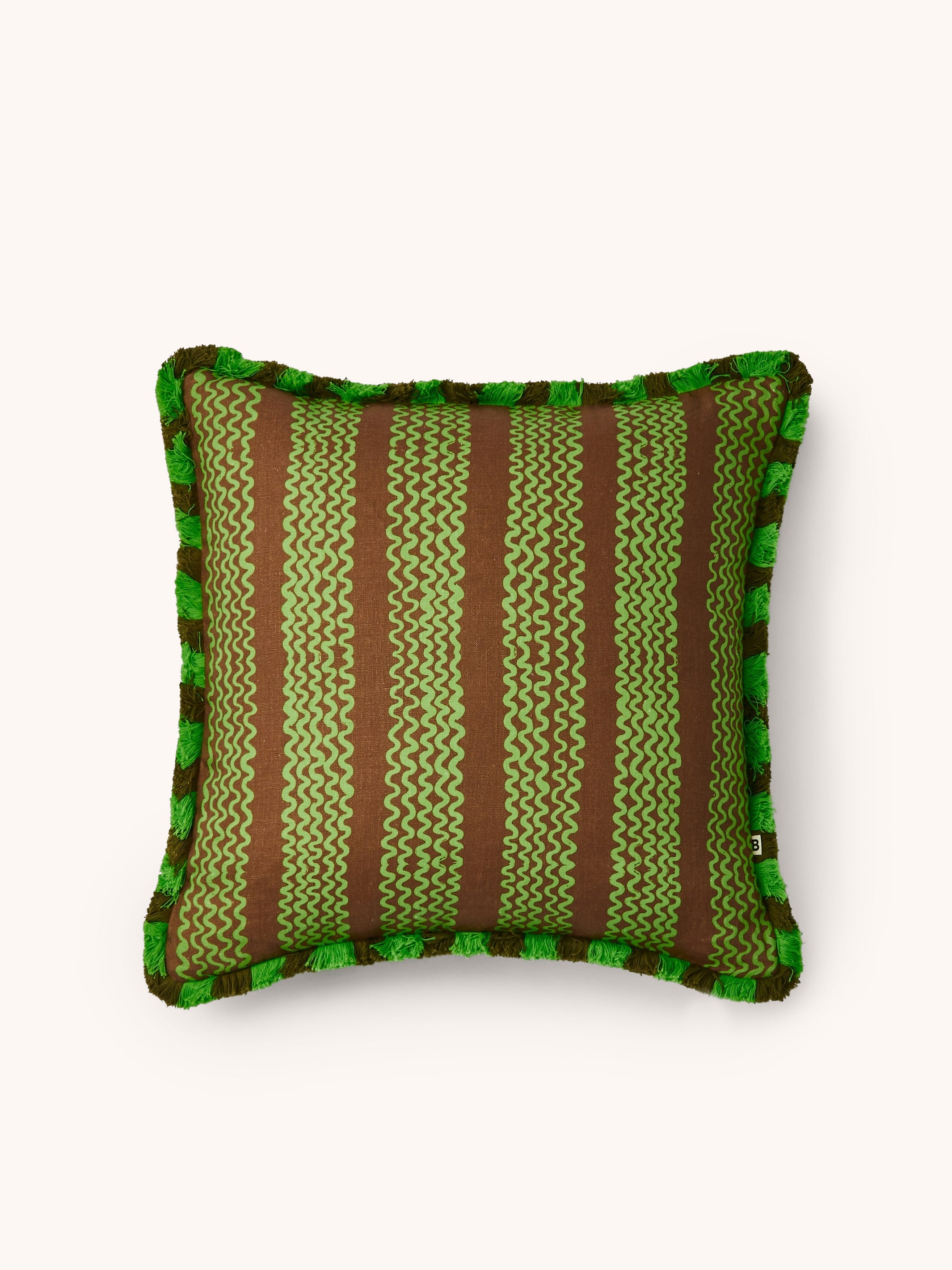 Mini Waves Bright Brown Linen Cushion