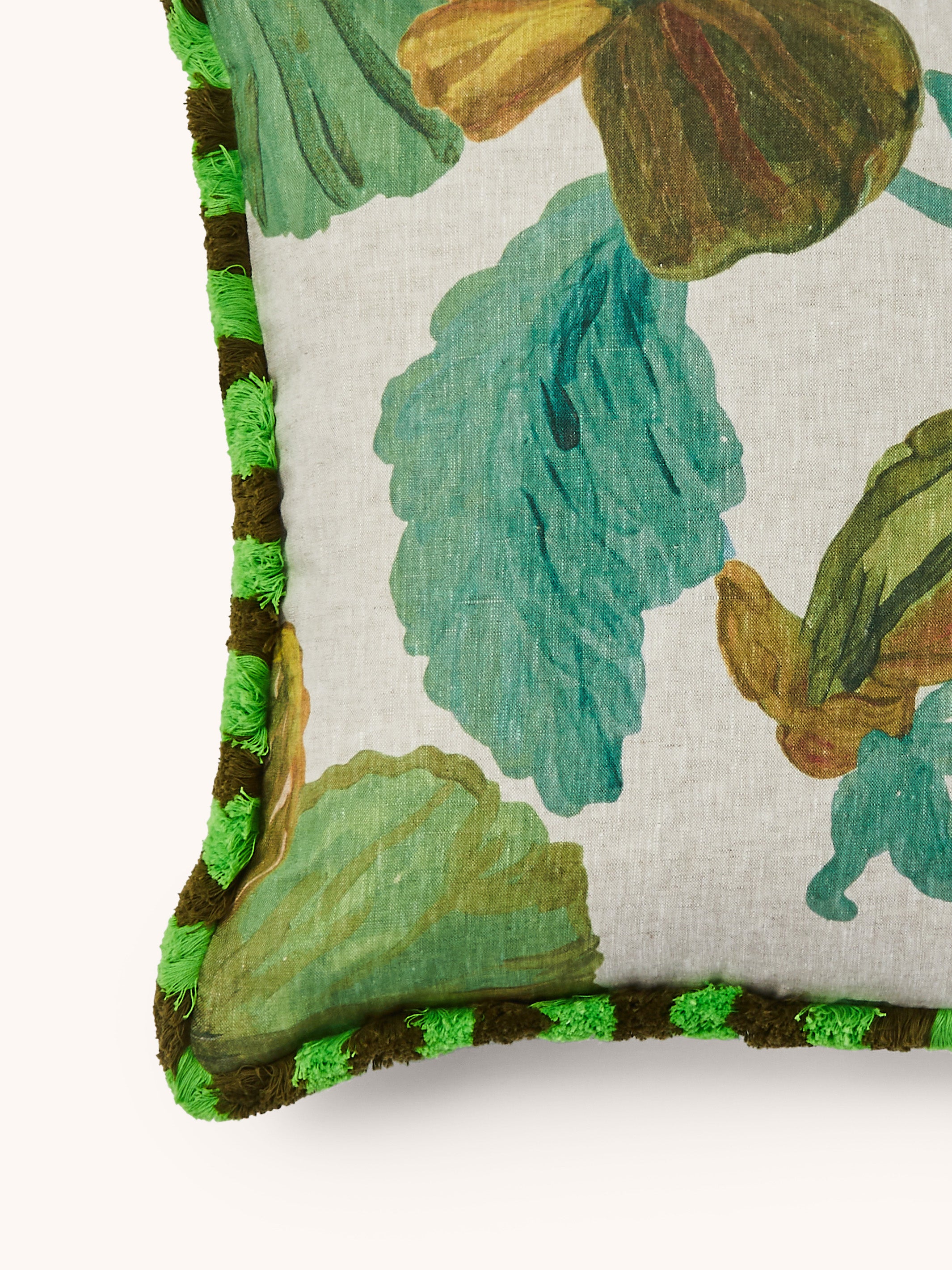 Wild Pansy Verde Linen Cushion