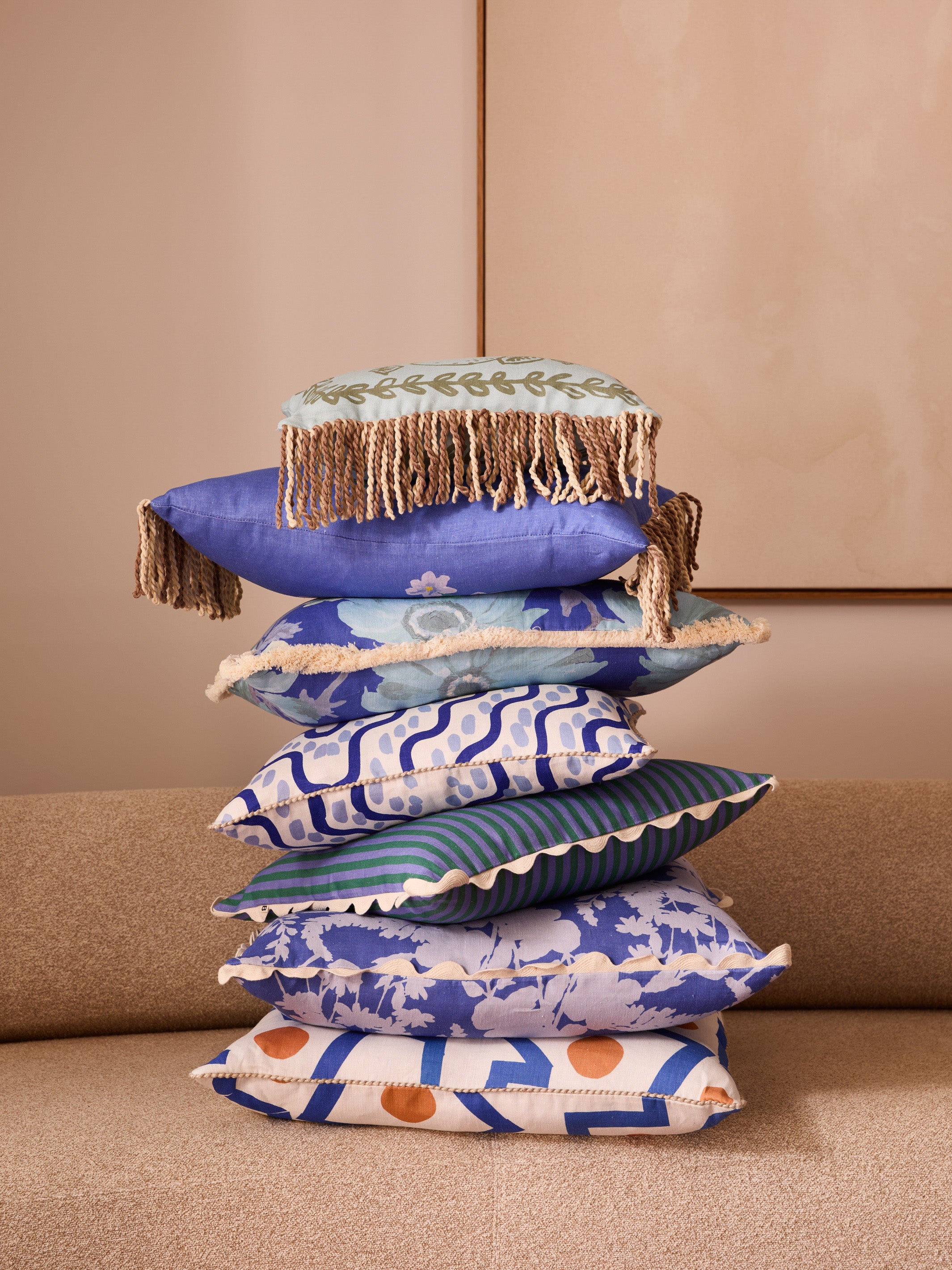Pinstripe Yves Klein Blue Linen Cushion