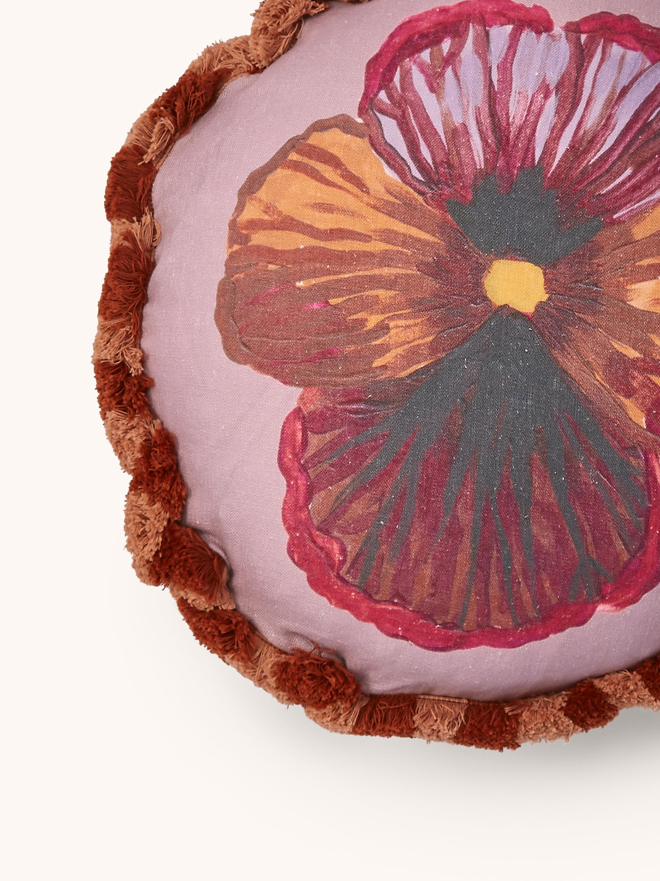 Wild Pansy Lilac Linen Round Cushion
