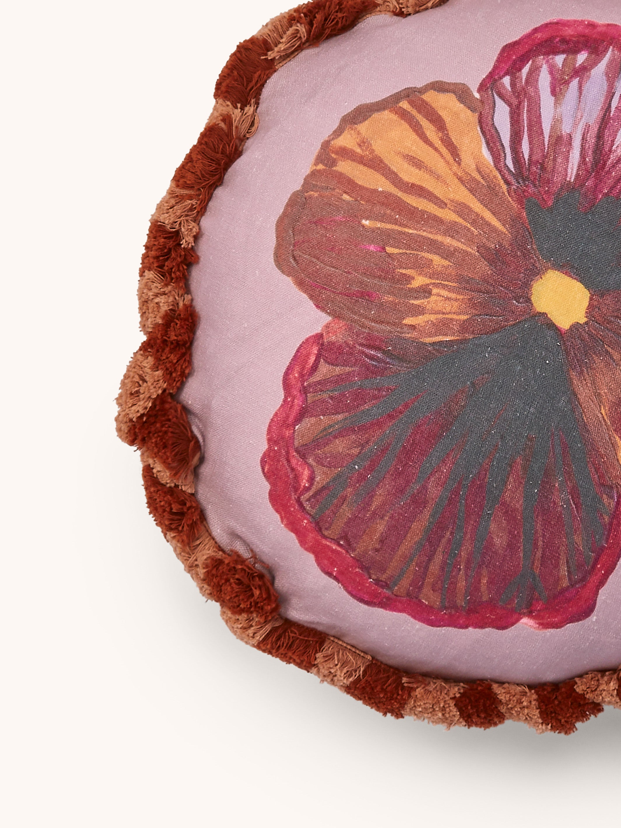 Wild Pansy Lilac Linen Round Cushion - Almost Perfect