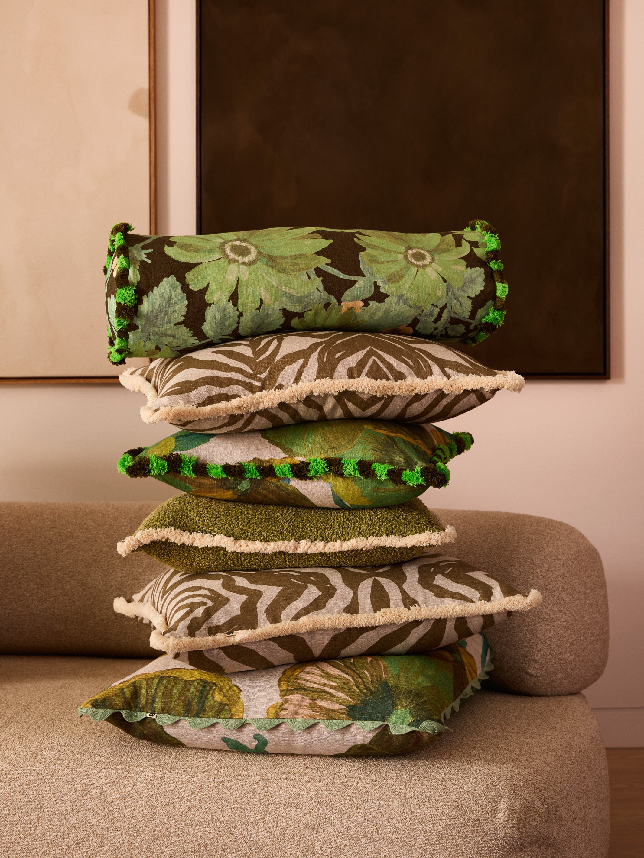 Marigold Khaki Linen Bolster Cushion
