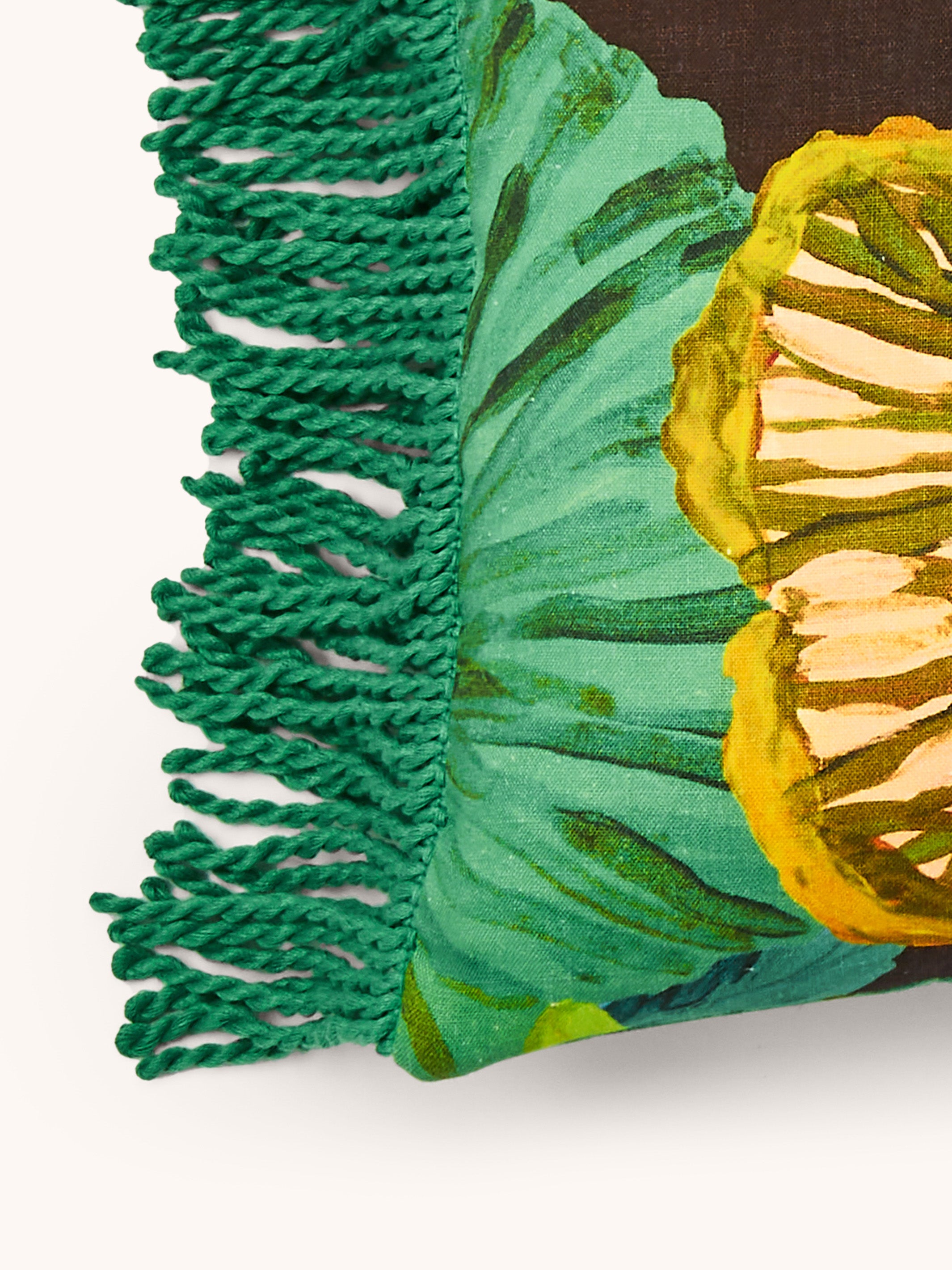 Wild Pansy Emerald Linen Cushion