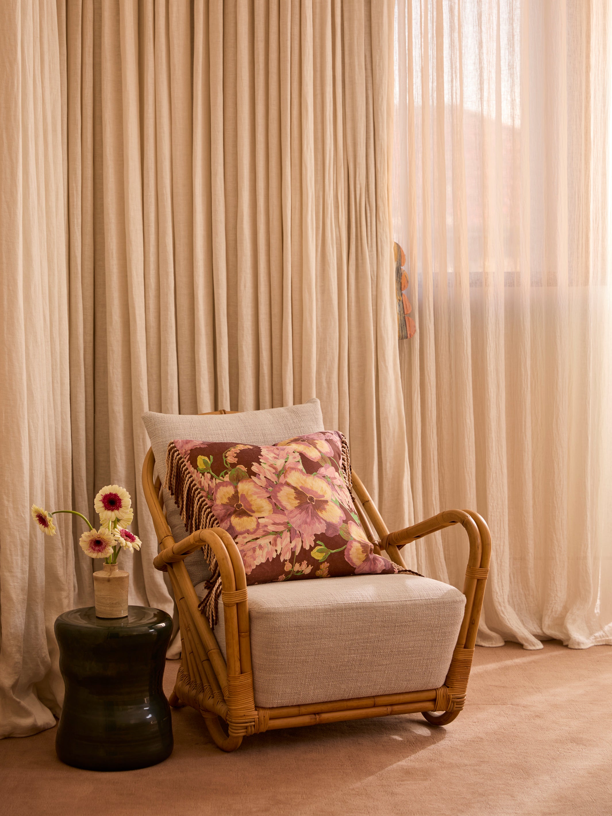 Mountain Floral Cocoa Linen Cushion