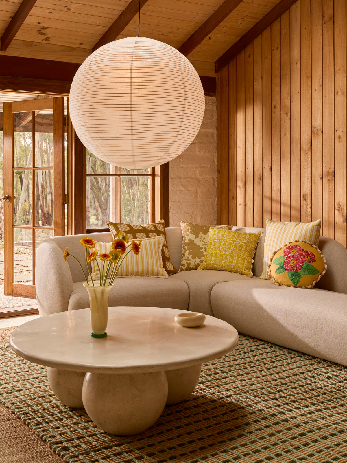 Garden Stripe Yellow Linen Cushion