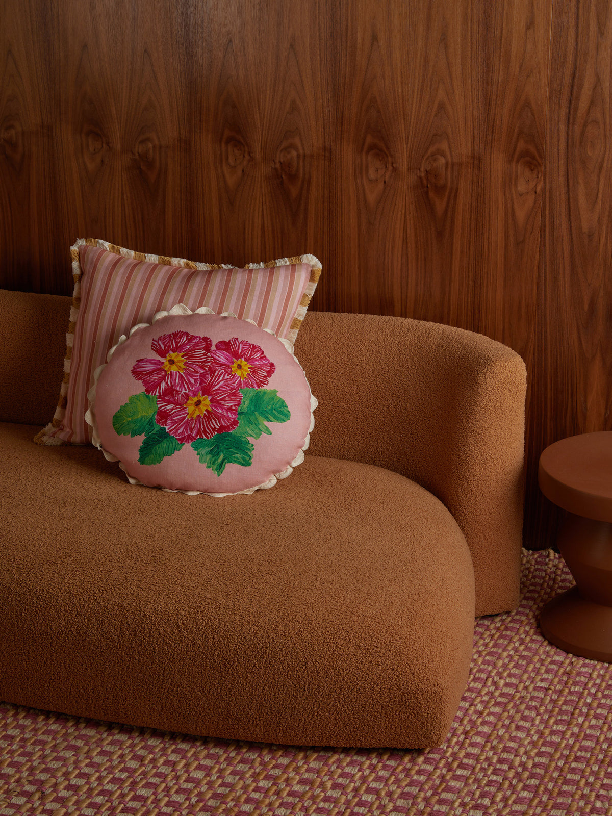 Garden Stripe Pink Linen Cushion