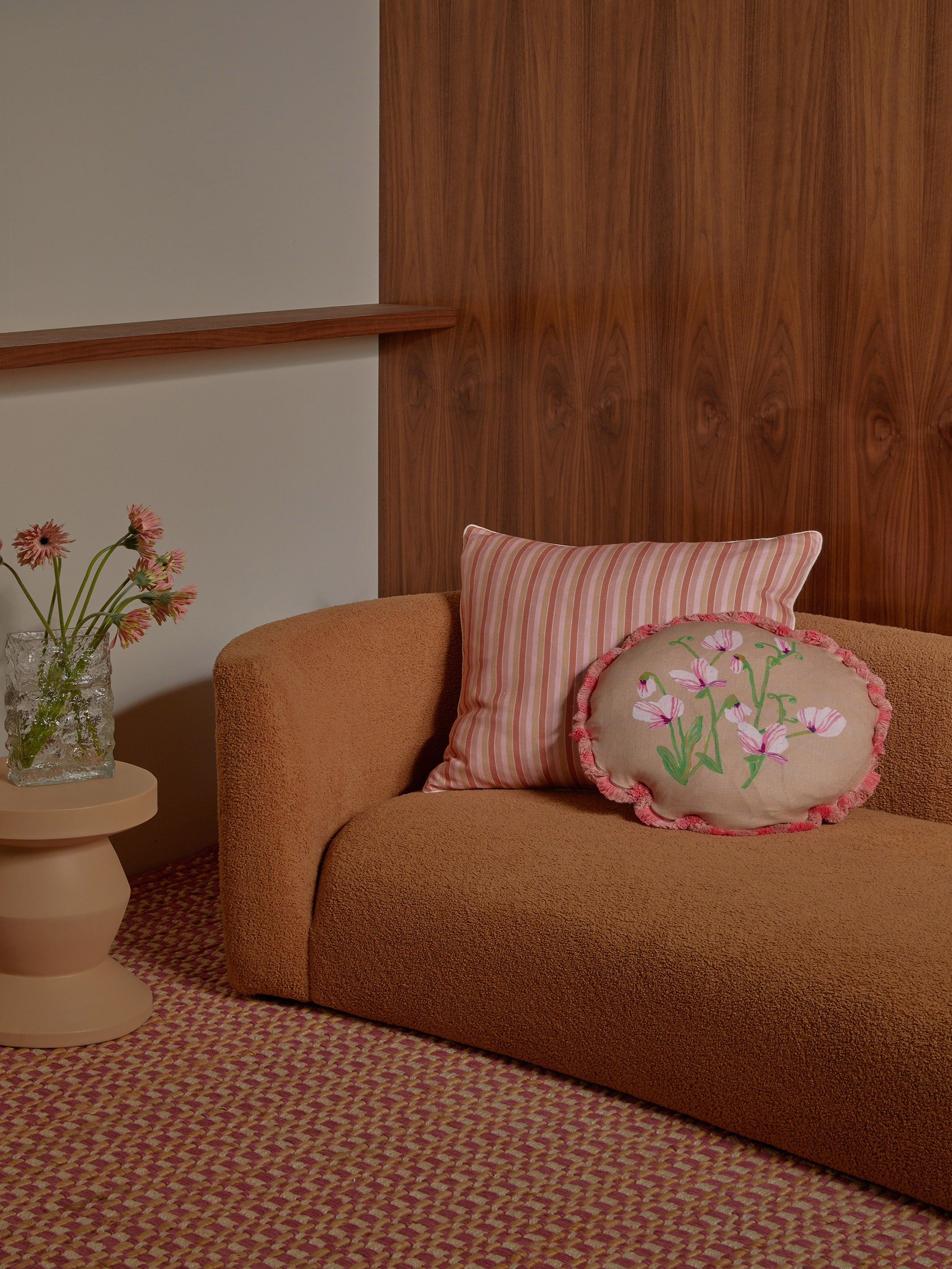 Garden Stripe Pink Linen Cushion