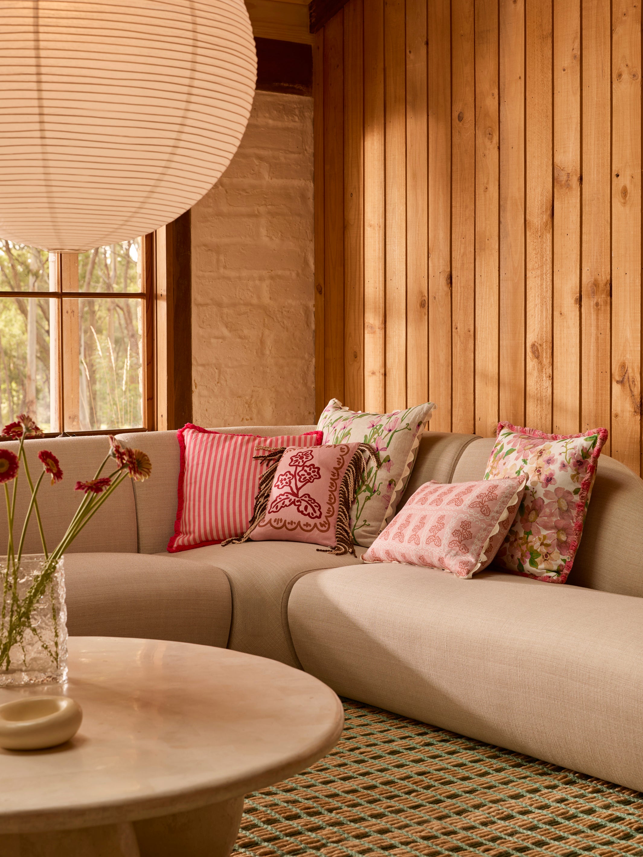 Pinstripe Rose Linen Cushion