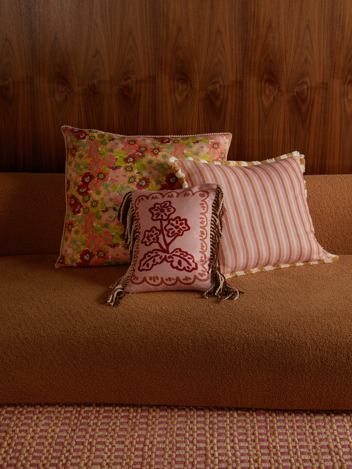 Garden Stripe Pink Linen Cushion