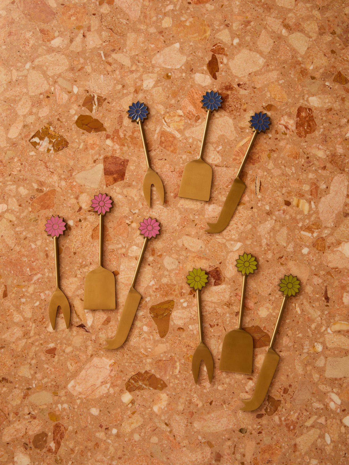Petal Green Brass Cheese Knife Set