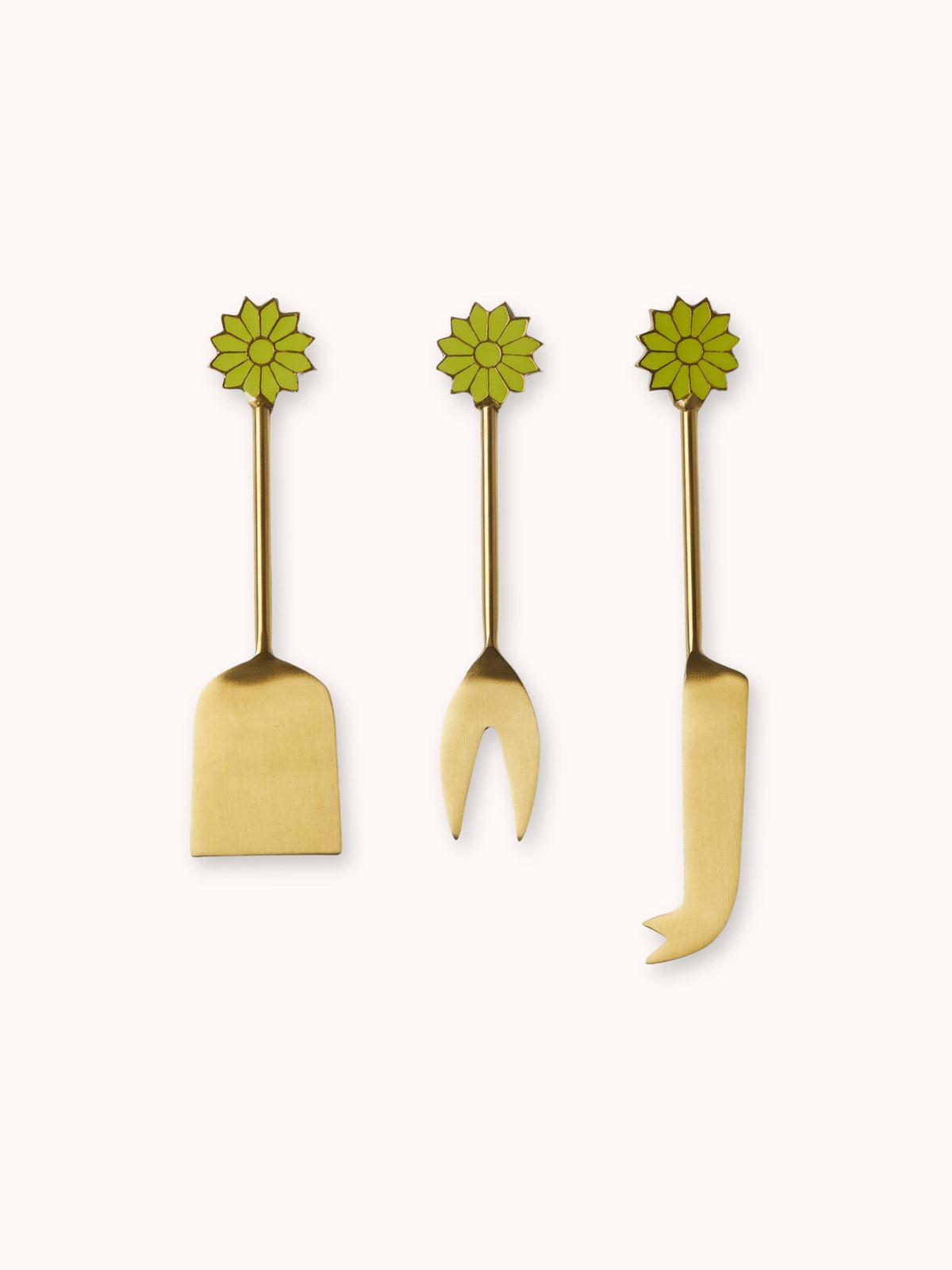 Petal Green Brass Cheese Knife Set