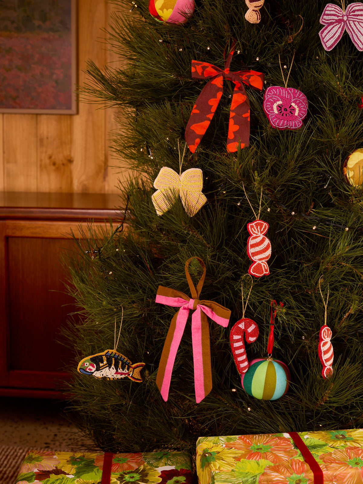 Candy Cane Red Beaded Christmas Decoration