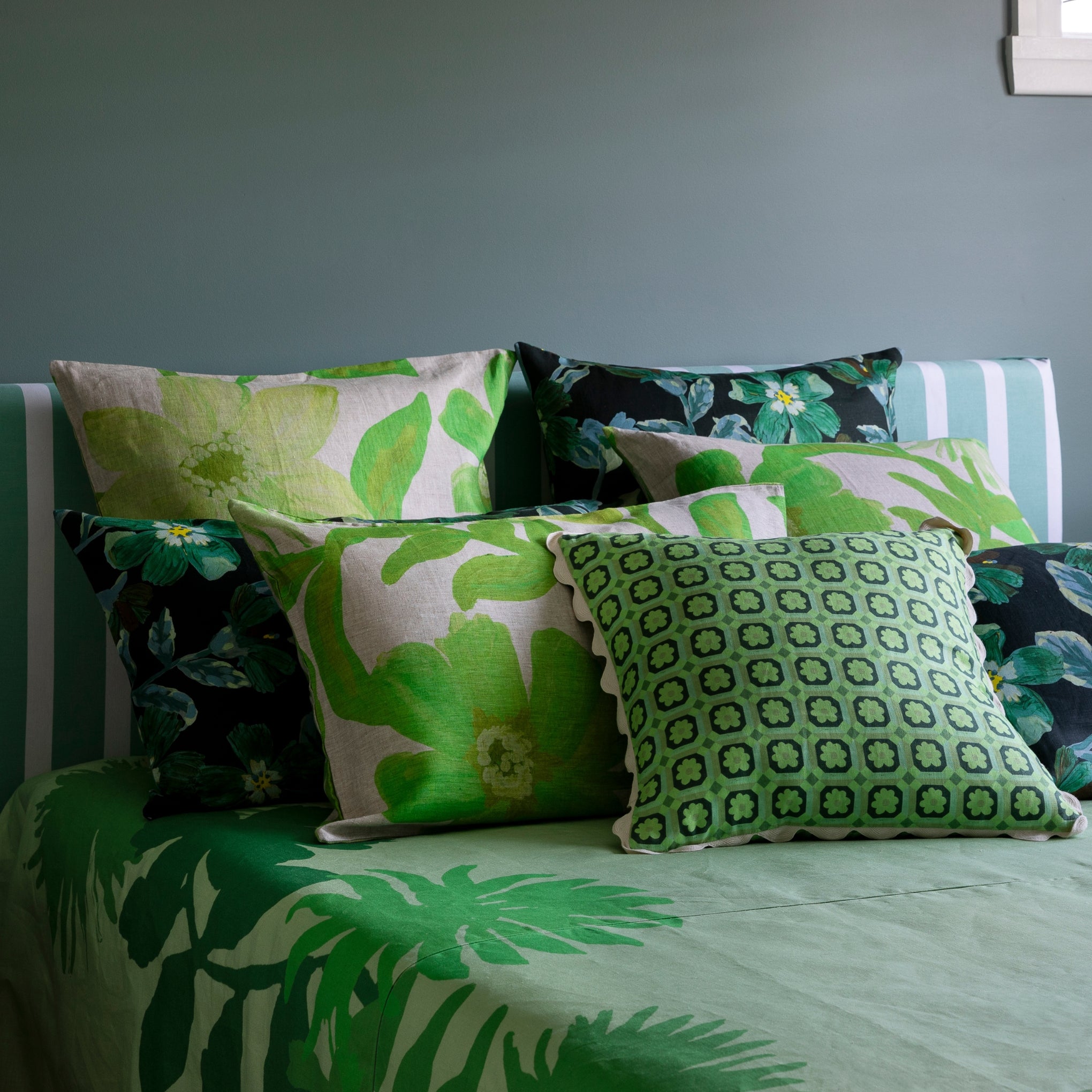 Cosmos Green European Pillowcases (set of 2)