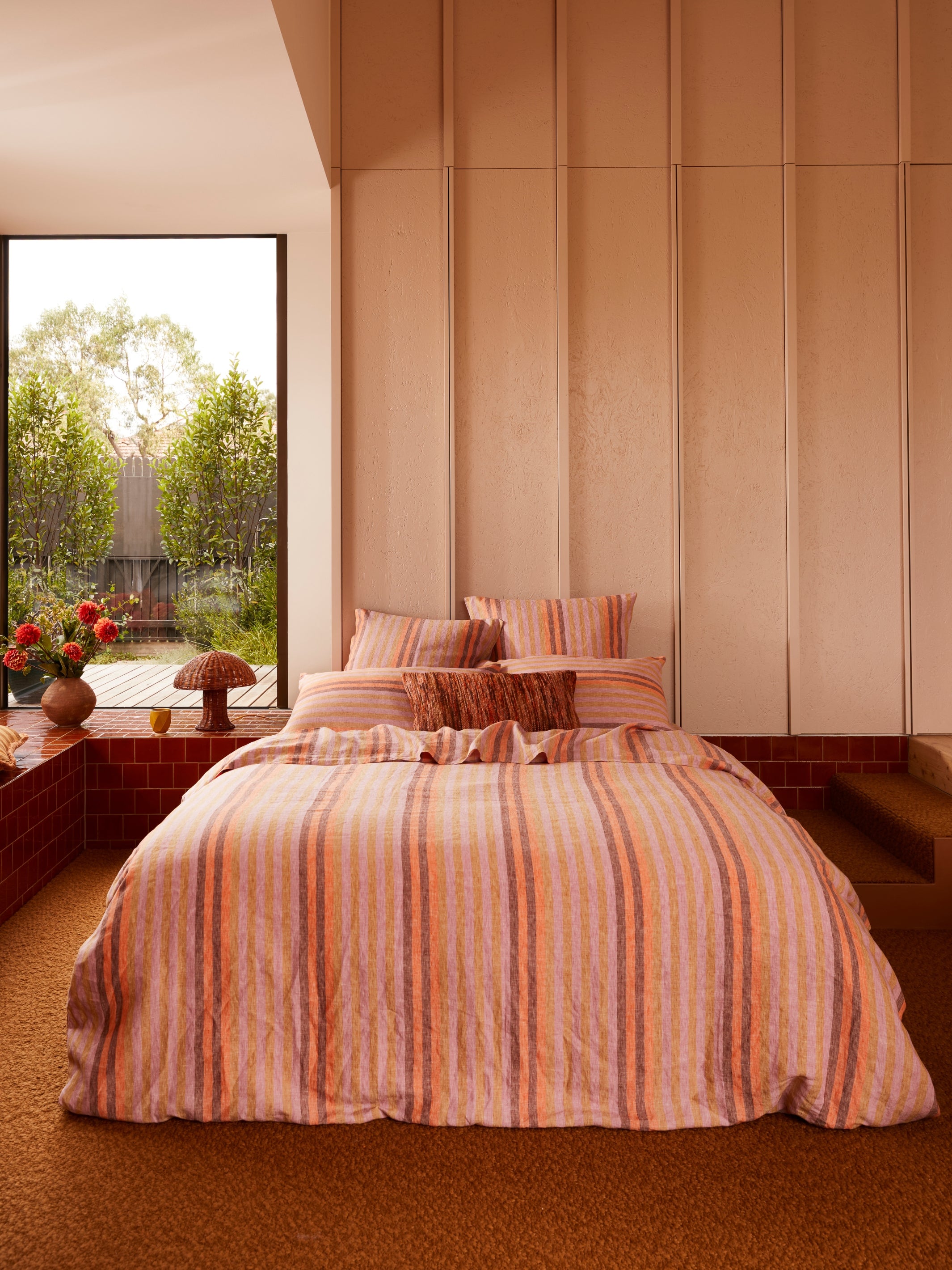 Stripe Orange Linen European Pillowcases