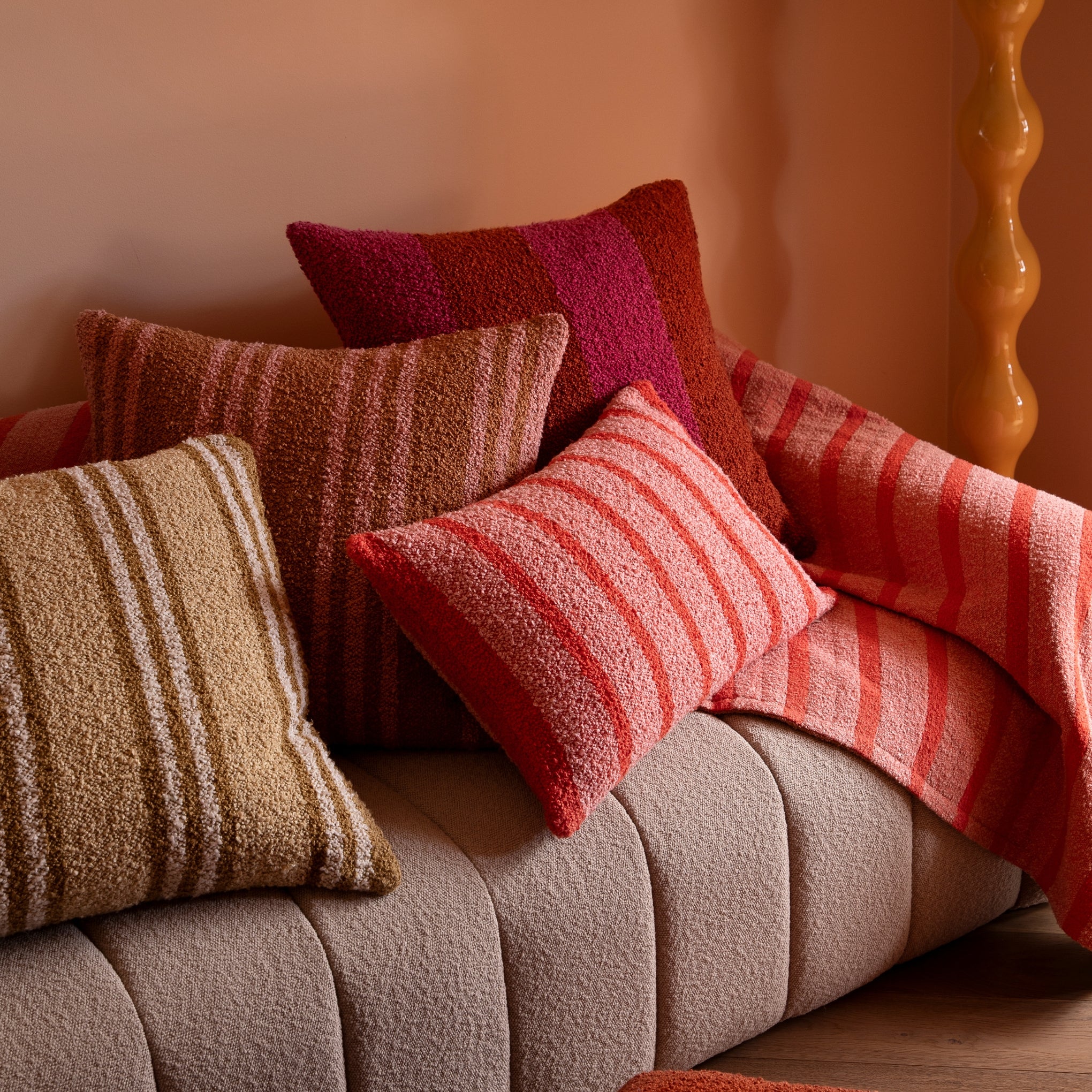 Boucle Trio Stripe Tan Pink 60cm Cushion