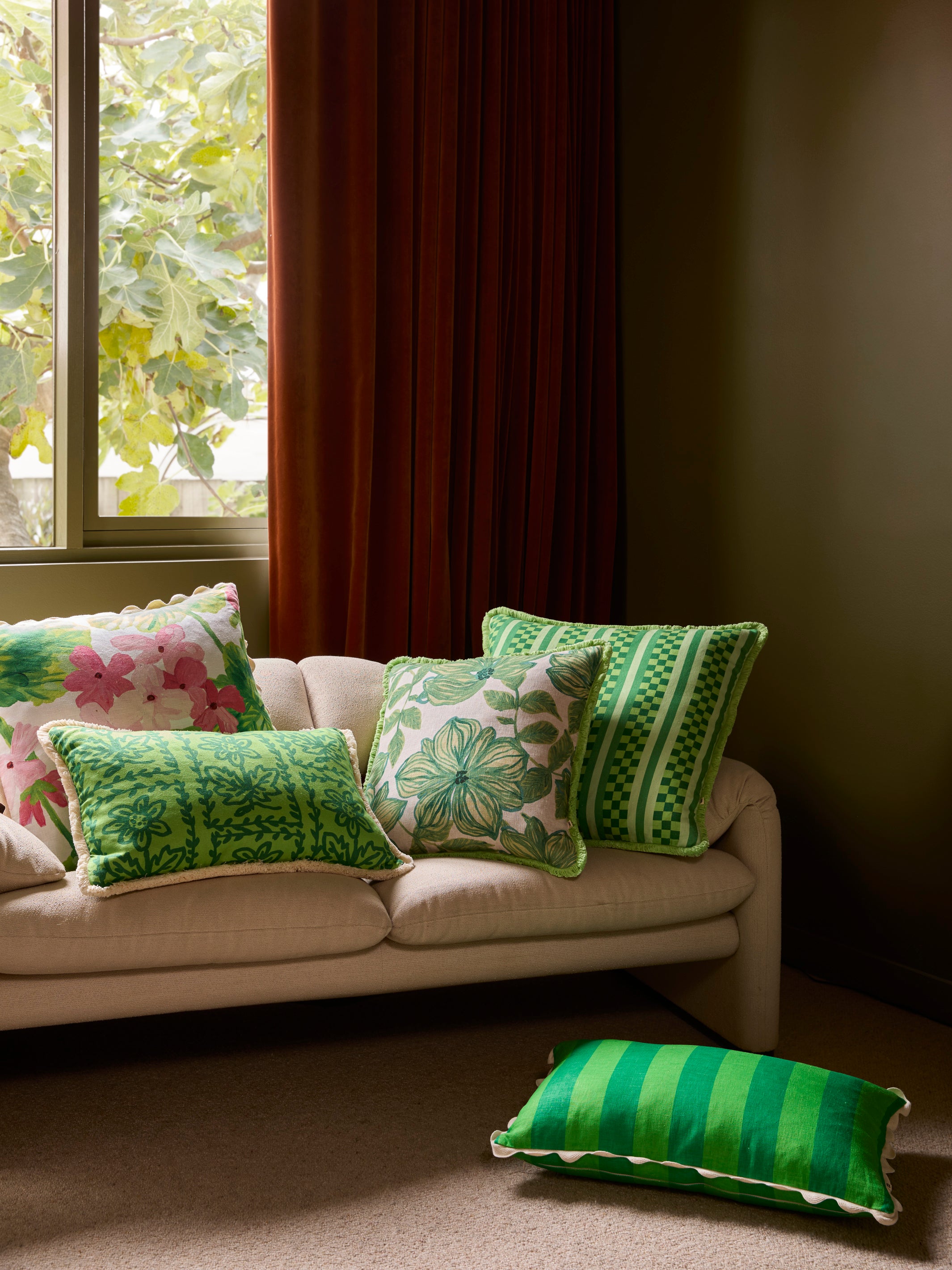 Marco Tile Green Linen Cushion