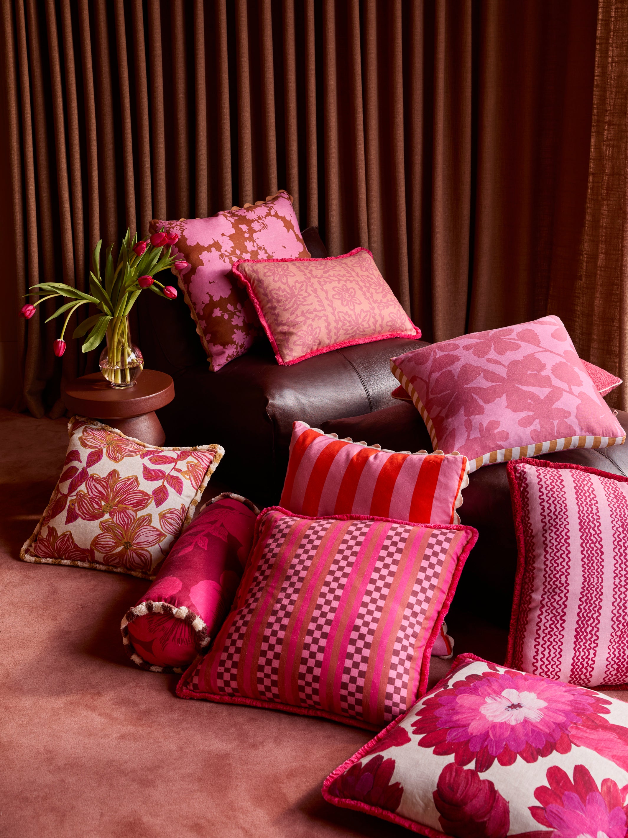 Dahlia Pink Linen Cushion