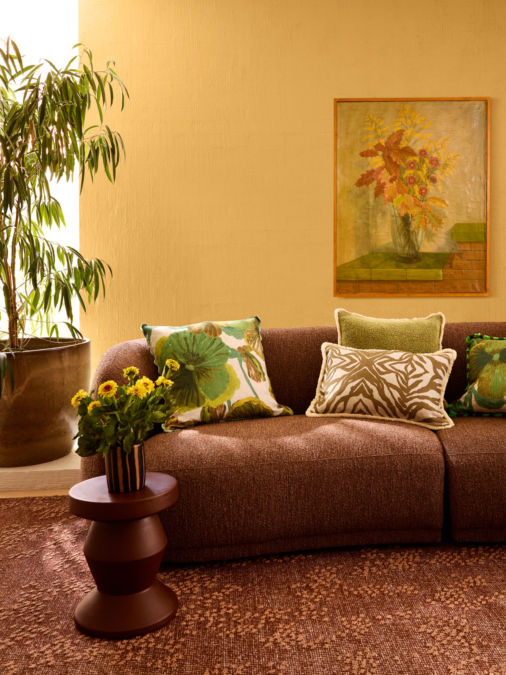 Wild Pansy Verde Linen Cushion