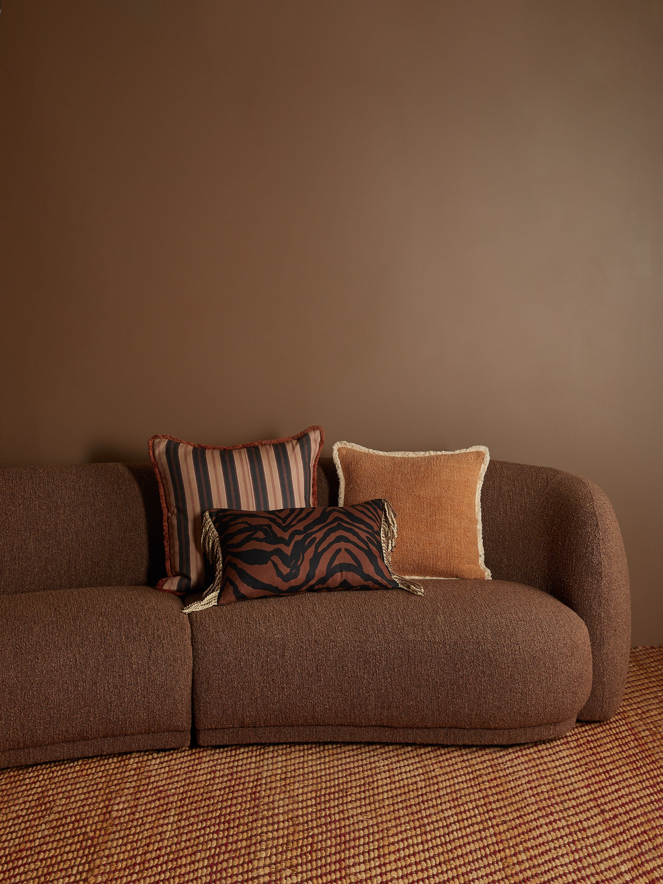 Suiting Stripe Black Tan Linen Cushion
