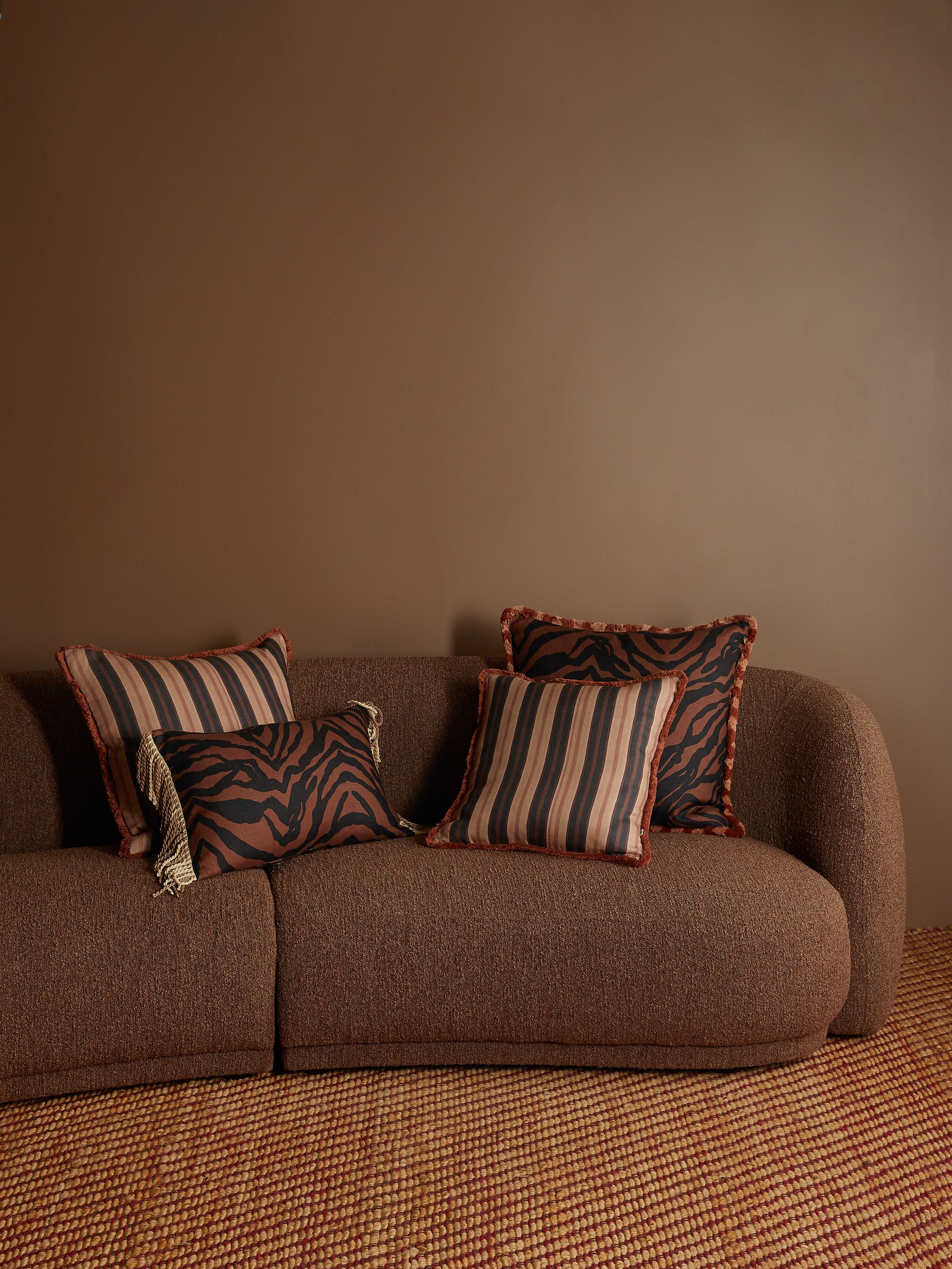 Suiting Stripe Black Tan Linen Cushion