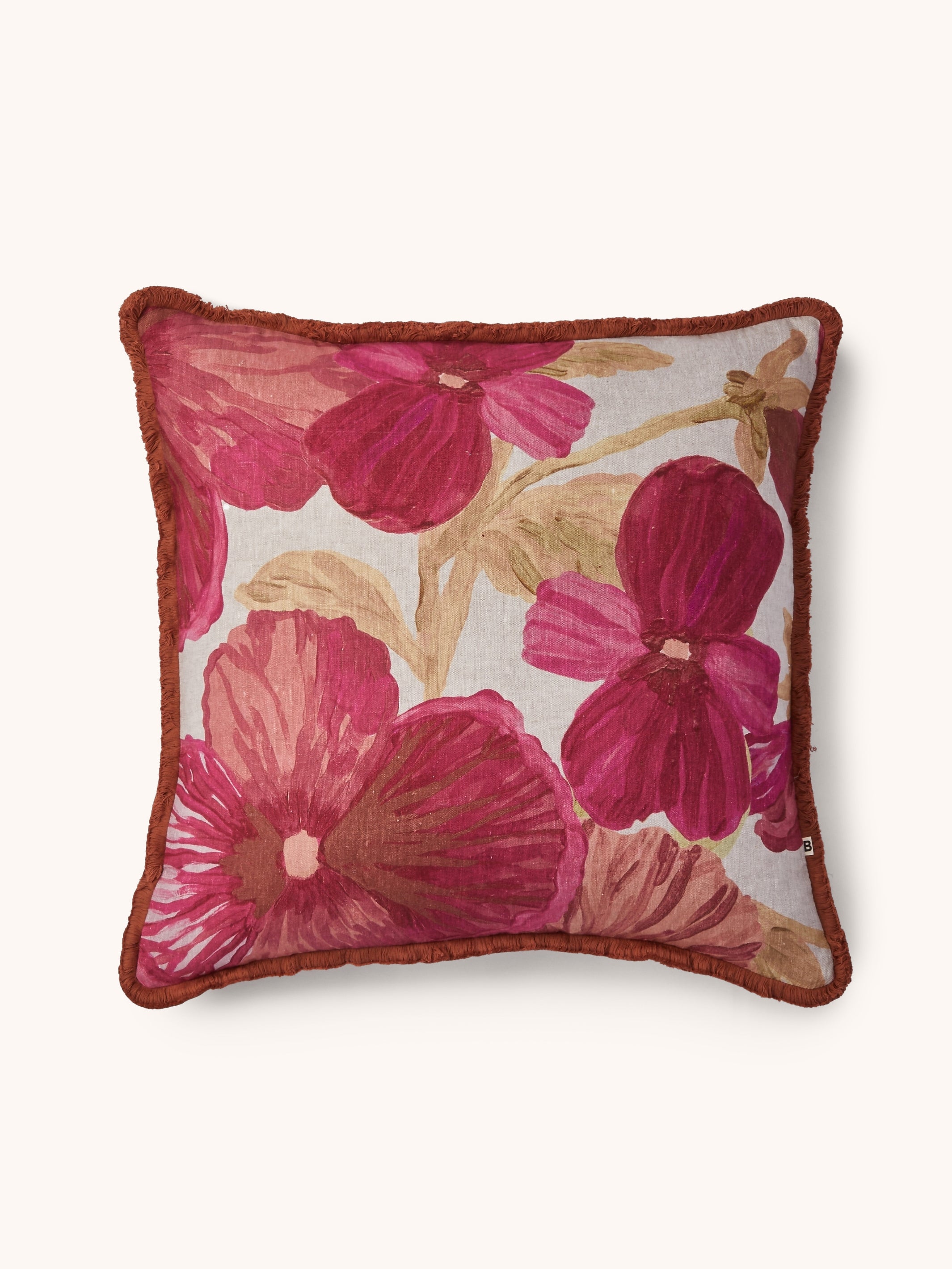 Wild Pansy Pink Linen Cushion