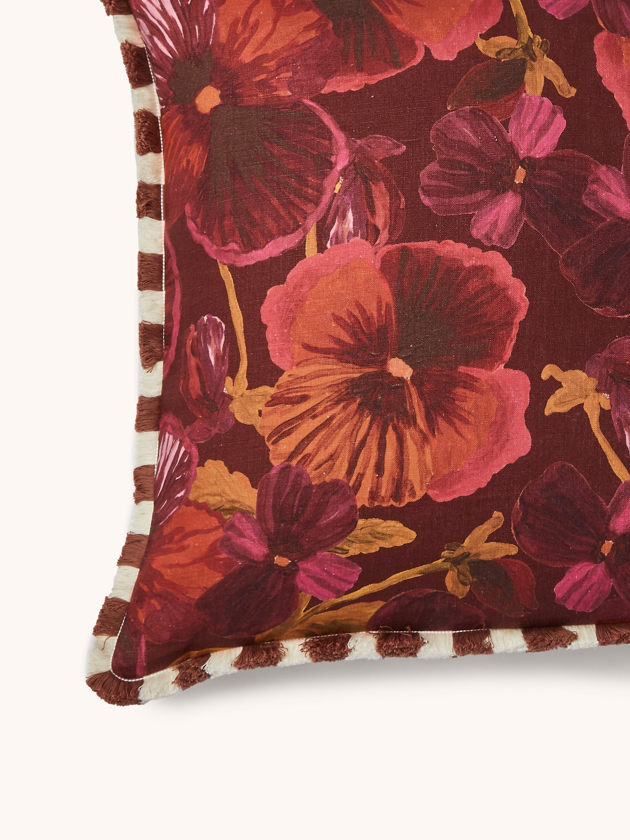 Wild Pansy Dark Cerise Linen Cushion