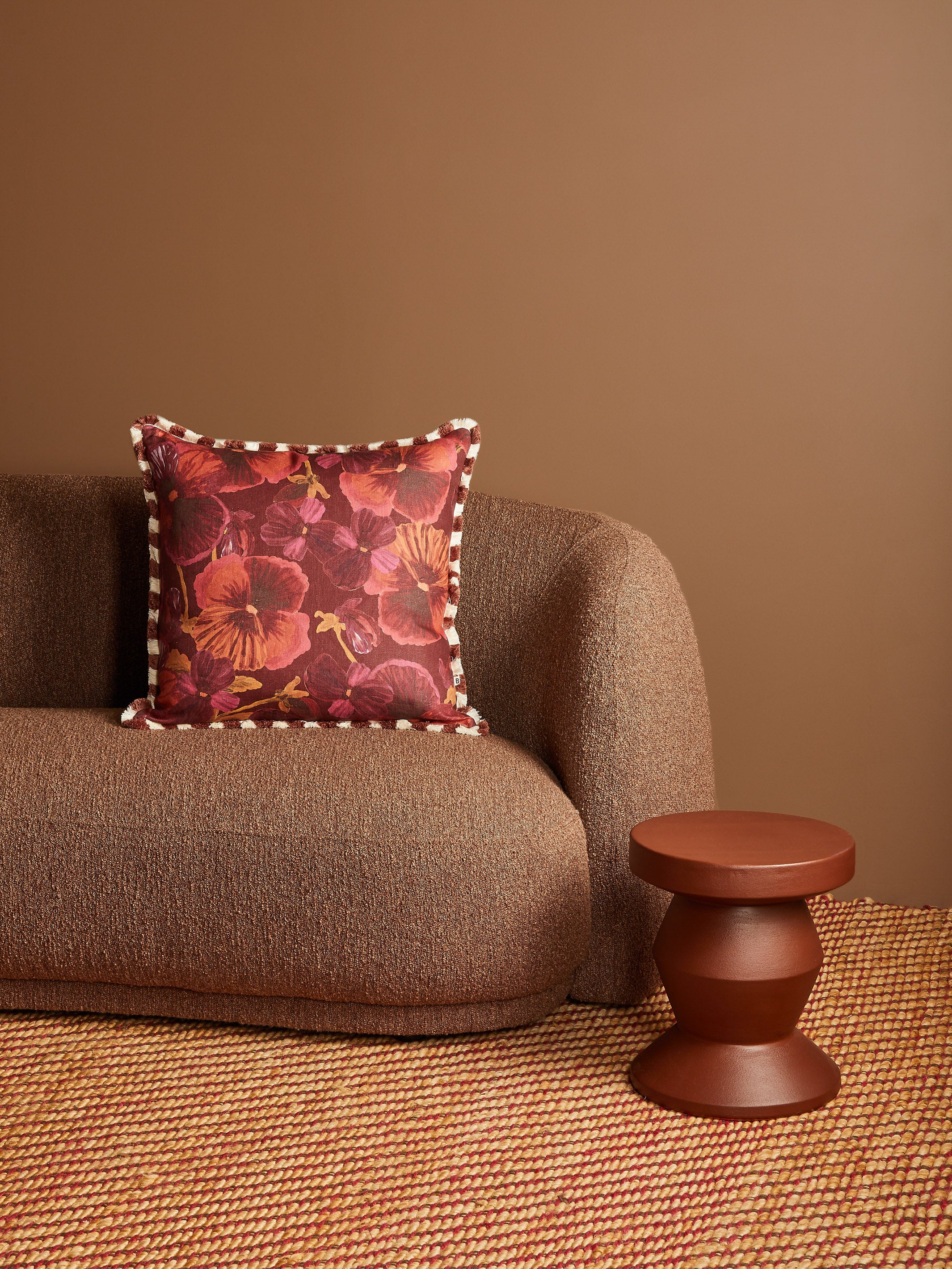 Wild Pansy Dark Cerise Linen Cushion
