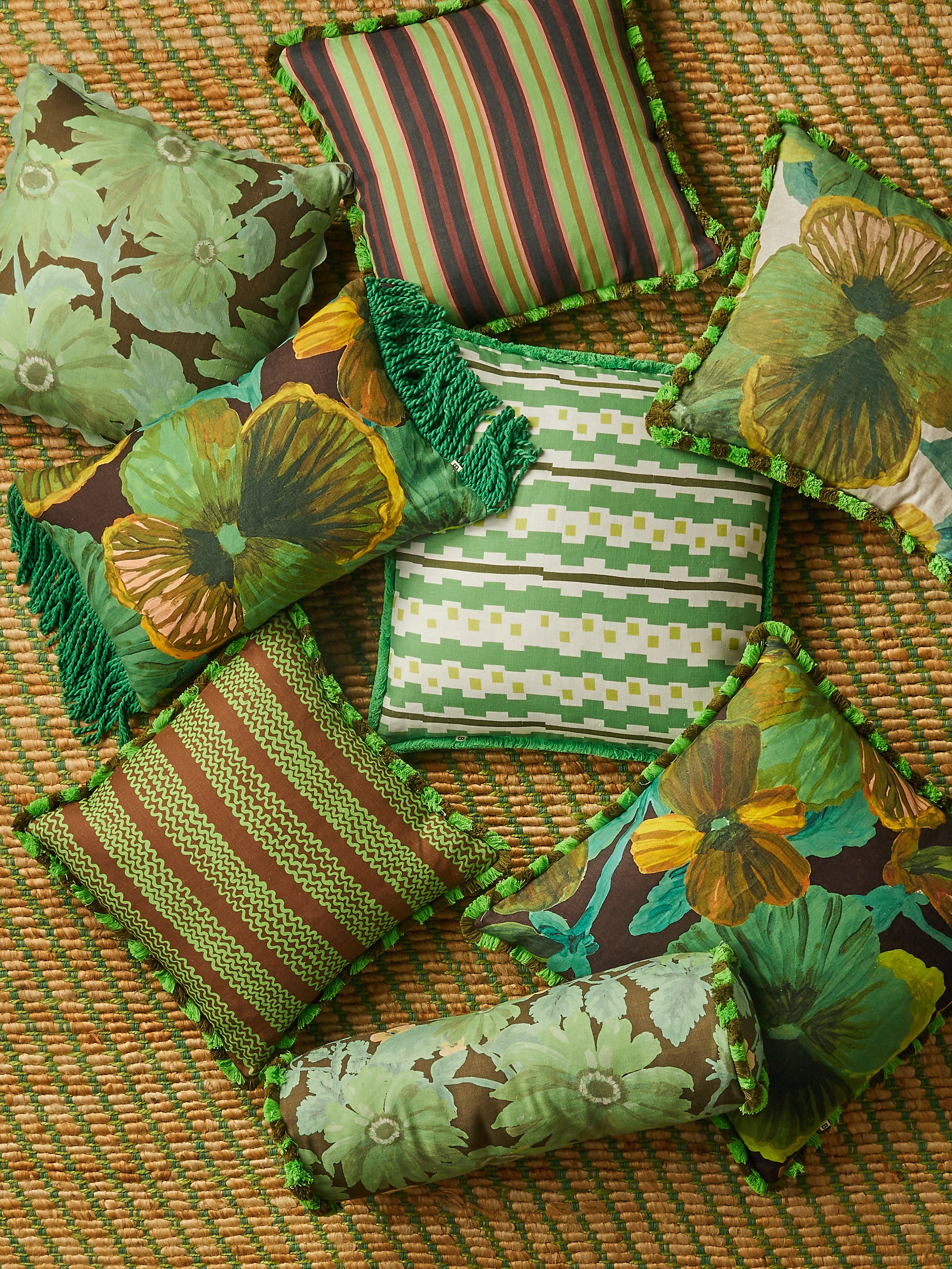 Wild Pansy Emerald Linen Cushion