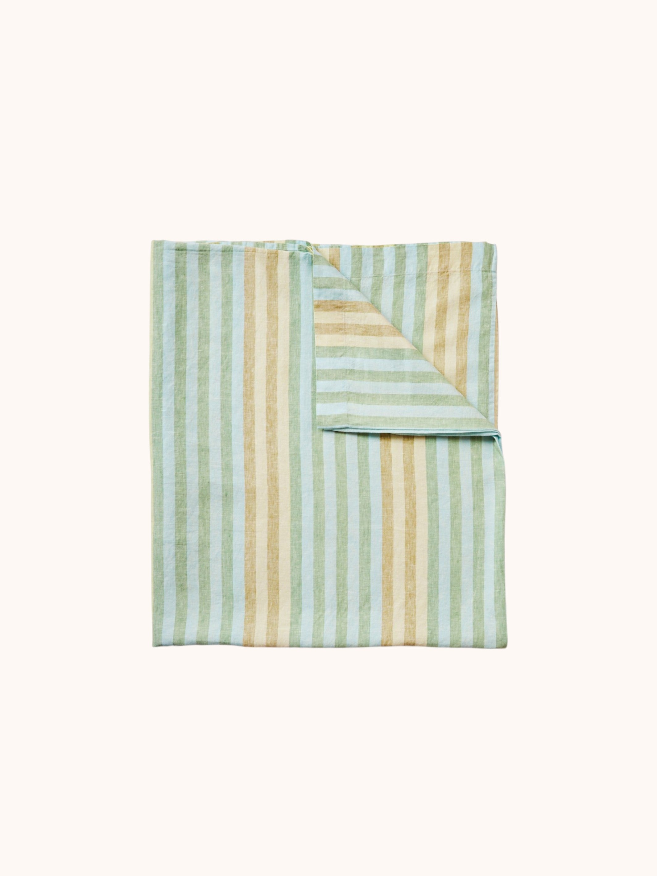 Stripe Blue Green Linen Flat Sheet - Almost Perfect