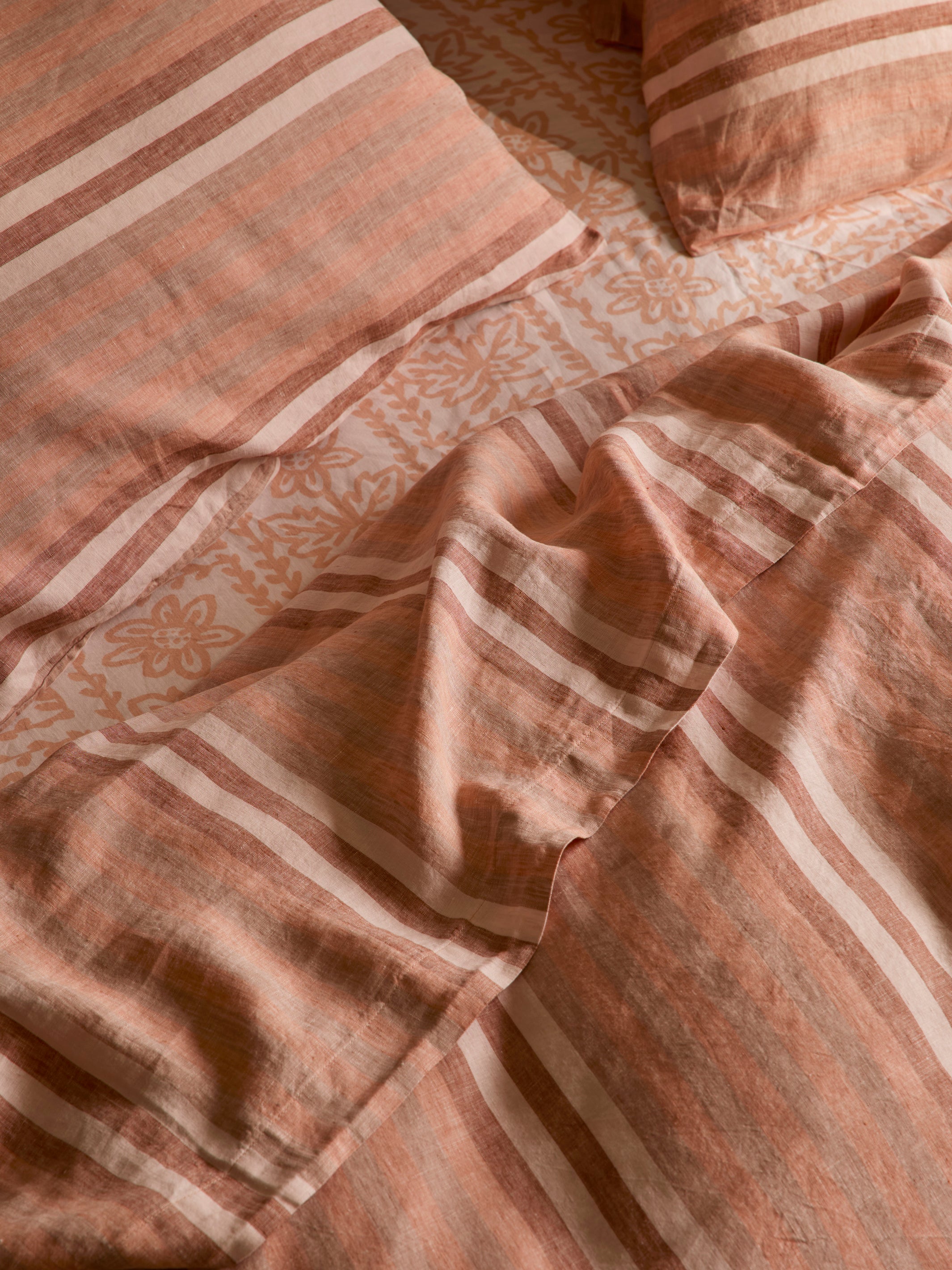 Stripe Hazelnut Linen Flat Sheet