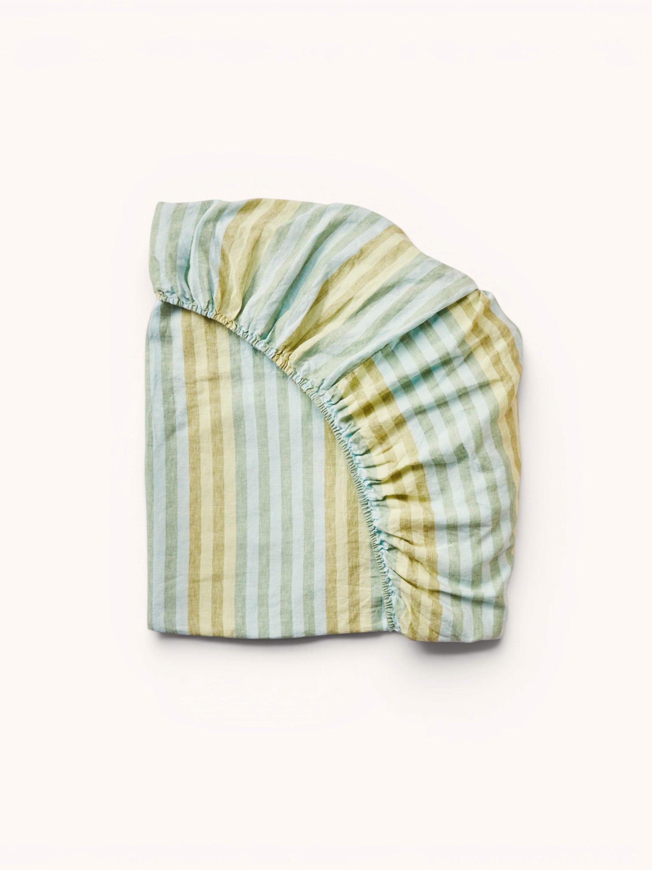 Stripe Blue Green Linen Fitted Sheet