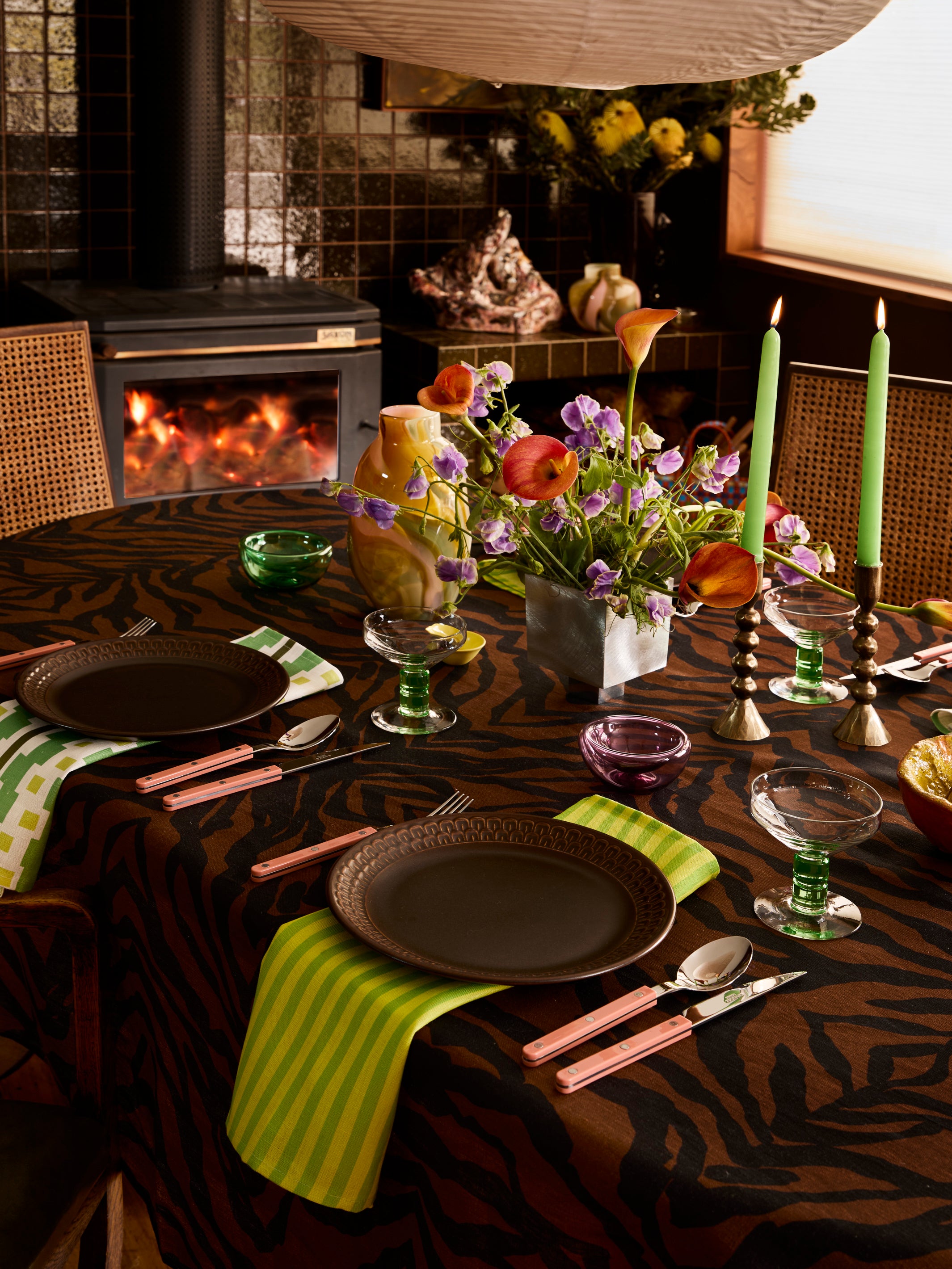 Pinstripe Lime Linen Napkins
