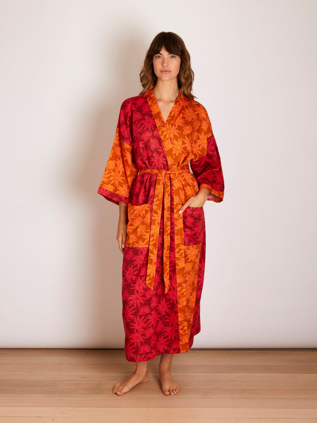 Flannel Flower Cerise Tan Robe