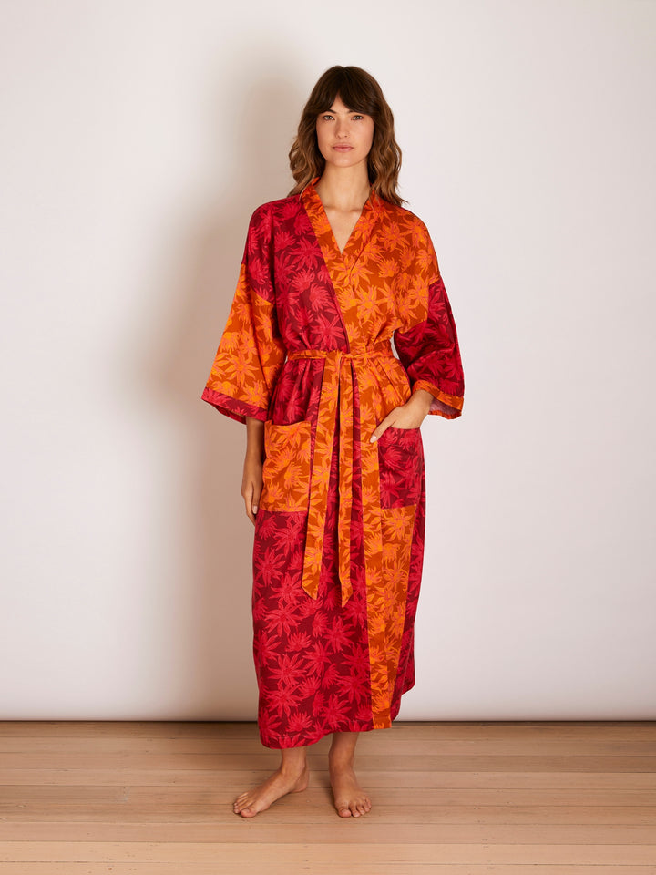 Flannel Flower Cerise Tan Robe