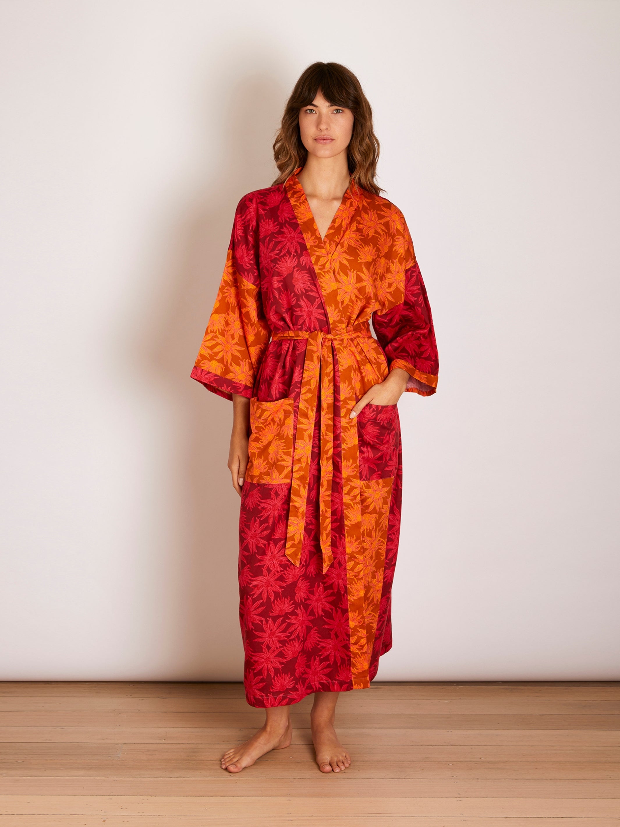 Flannel Flower Cerise Tan Robe