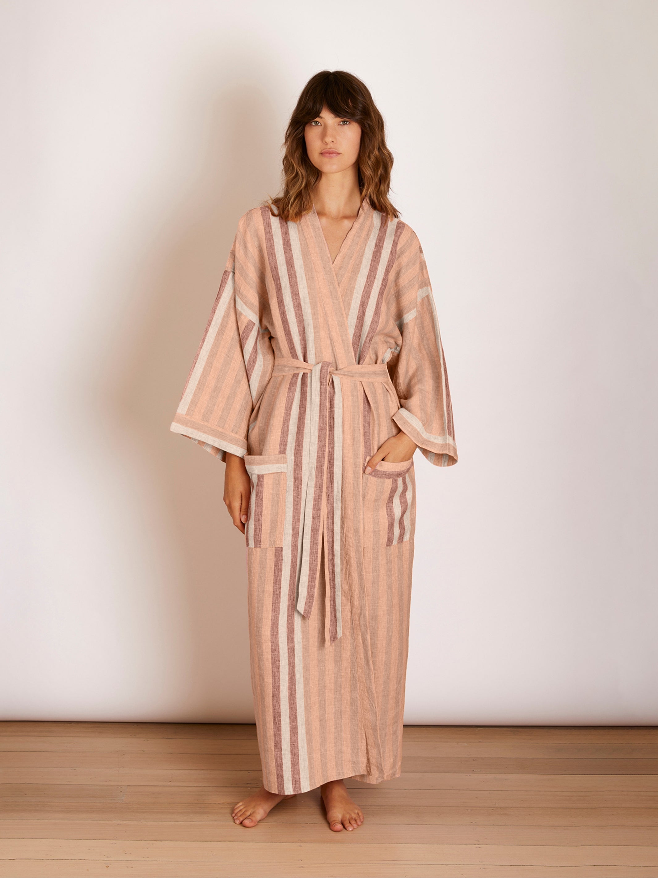 Stripe Hazelnut Linen Robe