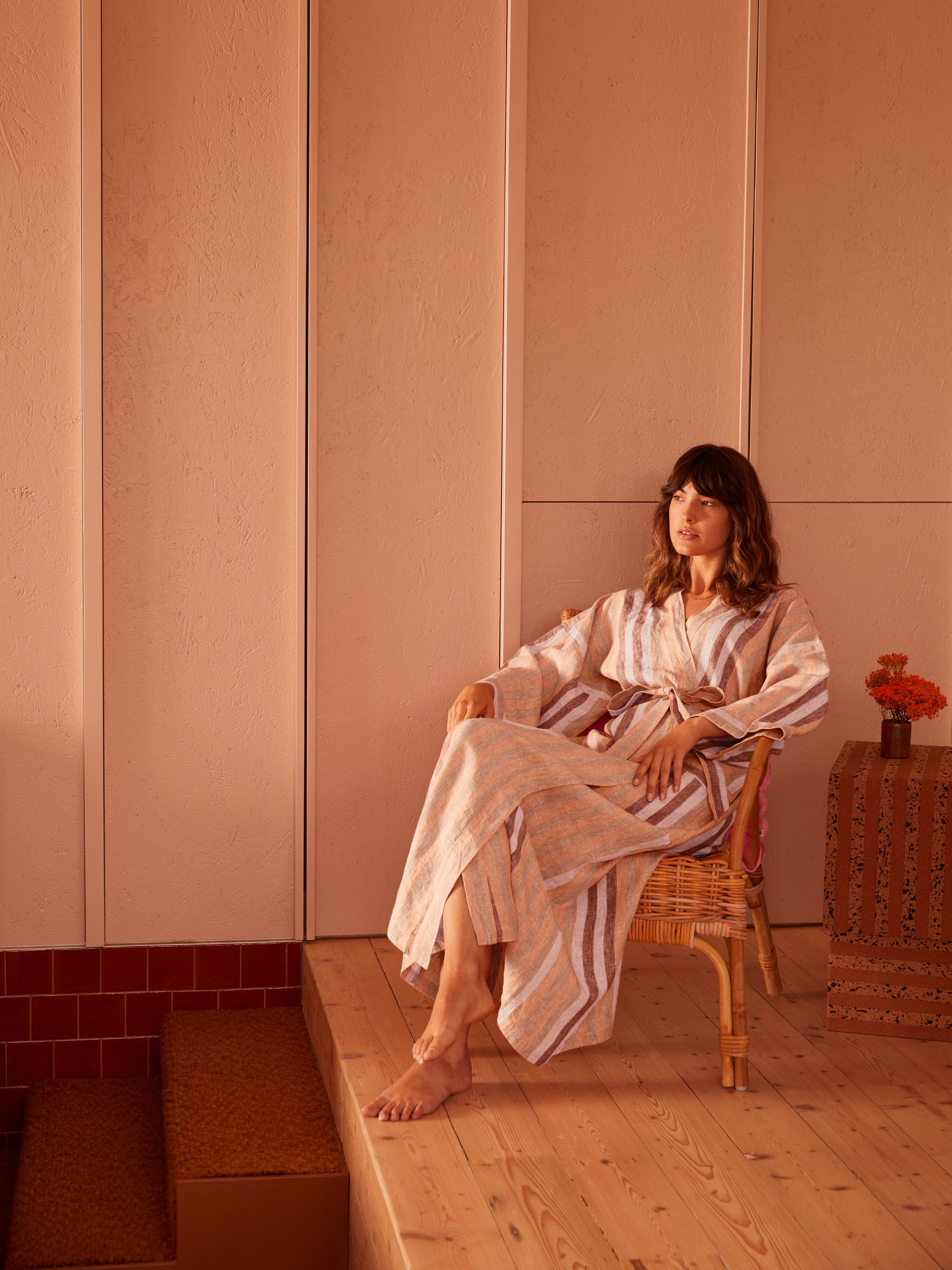 Stripe Hazelnut Linen Robe