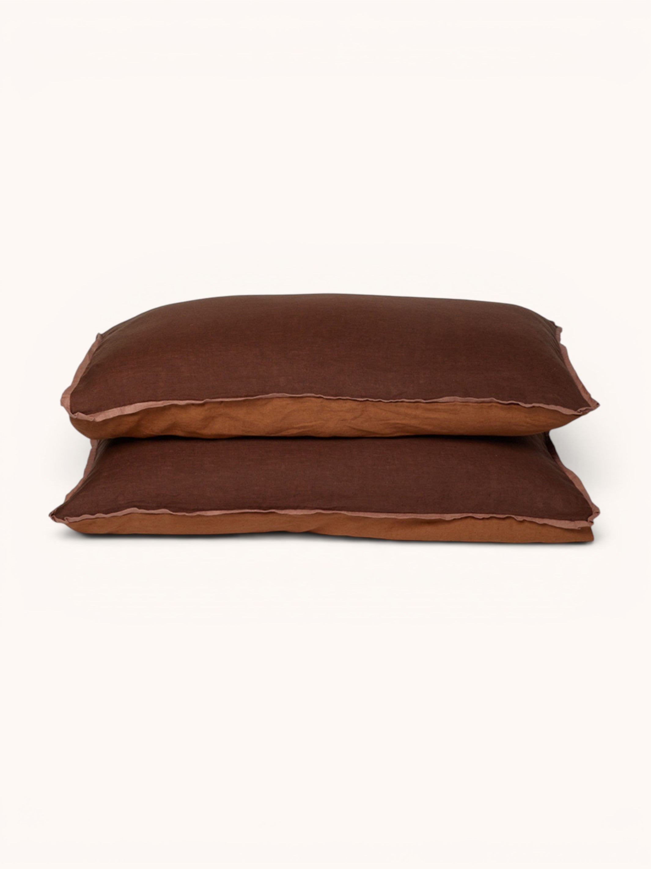 Cocoa & Tan Linen Standard Pillowcases