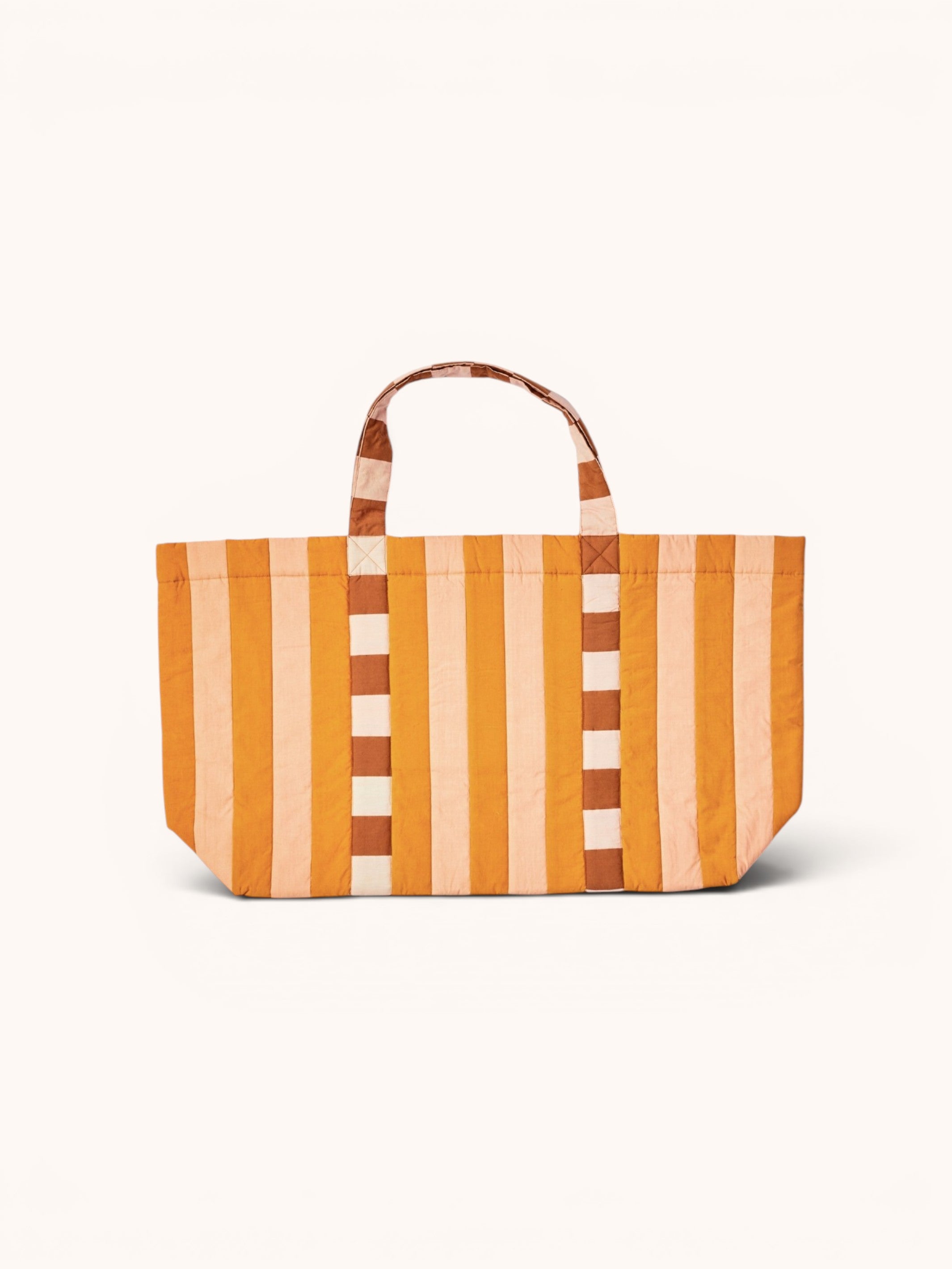 Stripe Pink Tan Quilted Tote Bag