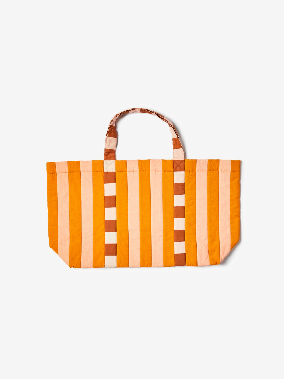 Stripe Pink Tan Quilted Tote Bag